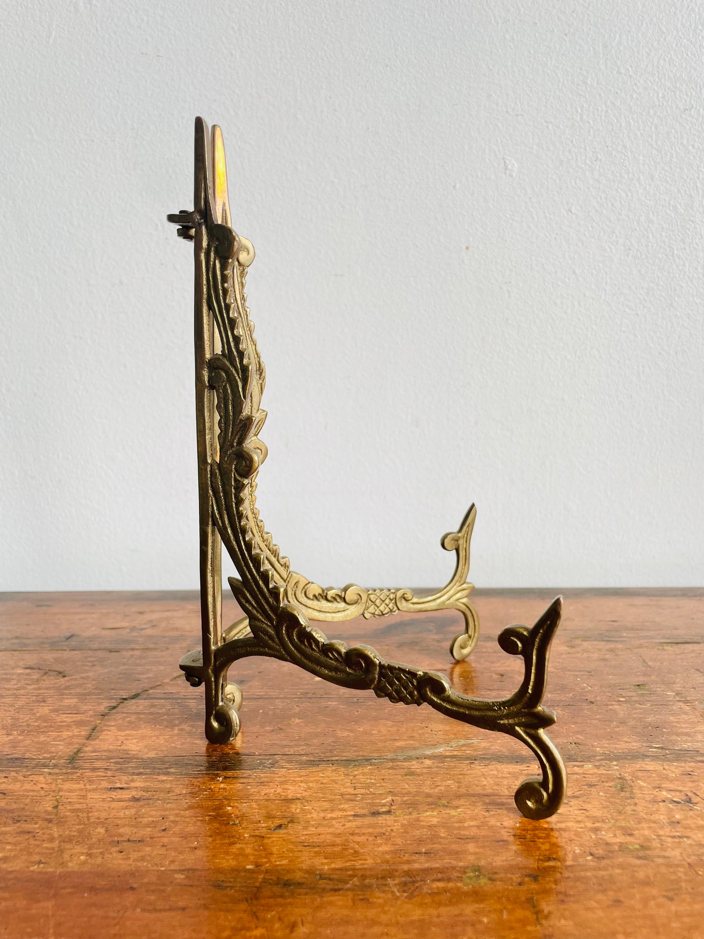 Vintage Brass Ornate Folding 8" Tall Easel - Holds Picture, Art, Book, Etc.