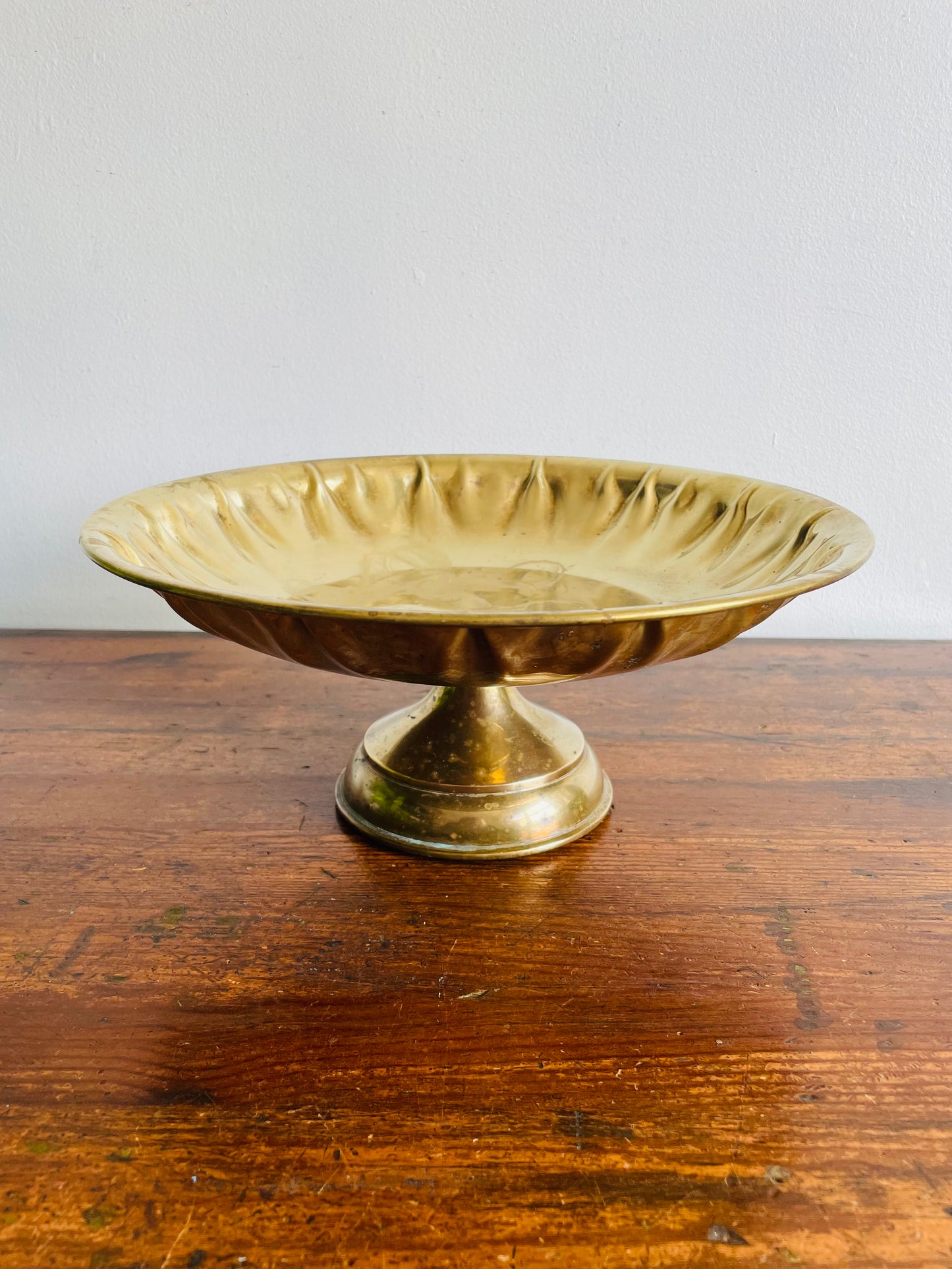 Solid & Heavy Large Brass Pedestal Bowl - Base is Weighted Down with Sand - Great Centrepiece, Fruit Dish, or Catchall!