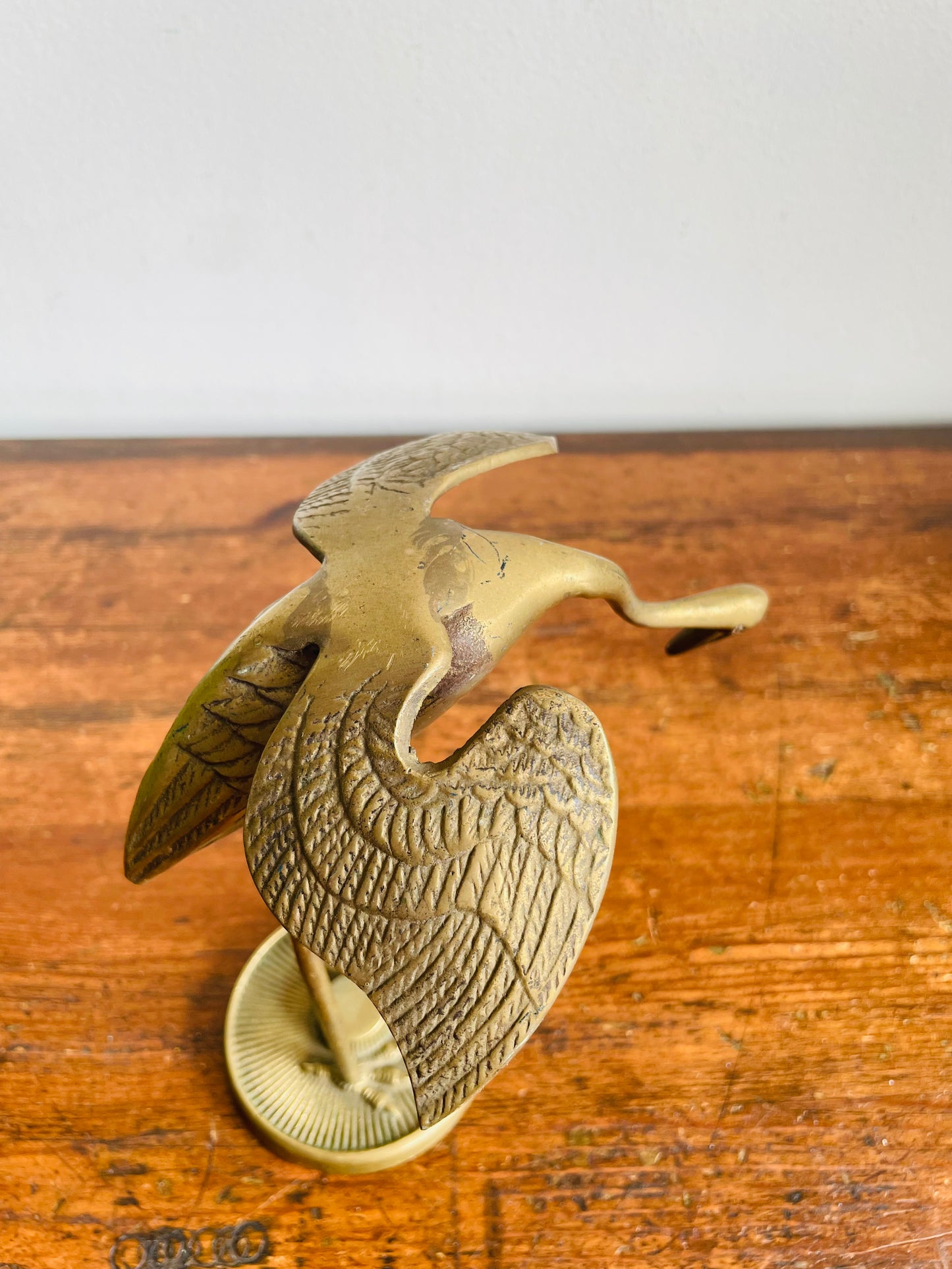 Vintage Solid Brass Crane Bird Figurine - Made in Korea