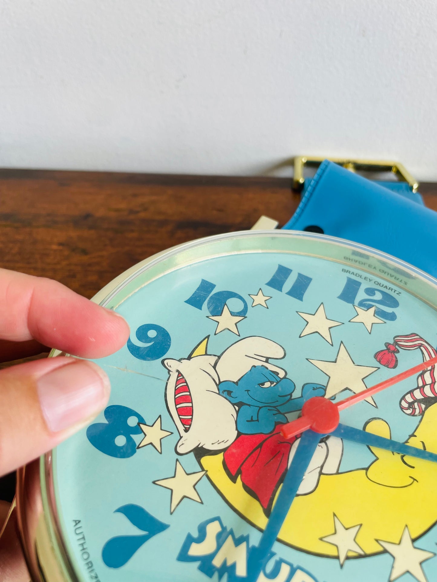 Vintage 1984 Bedtime Smurf on the Moon Giant Watch Wall Clock - Bradley Time Division - Requires 1 AA Battery (Not Included) - Tested / Works!