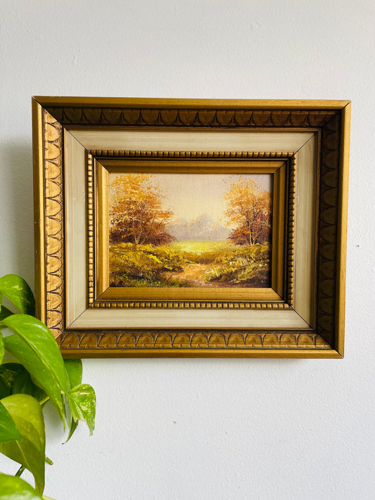 Original Art Painting of Landscape Scene in Gold & Cream Wood Frame