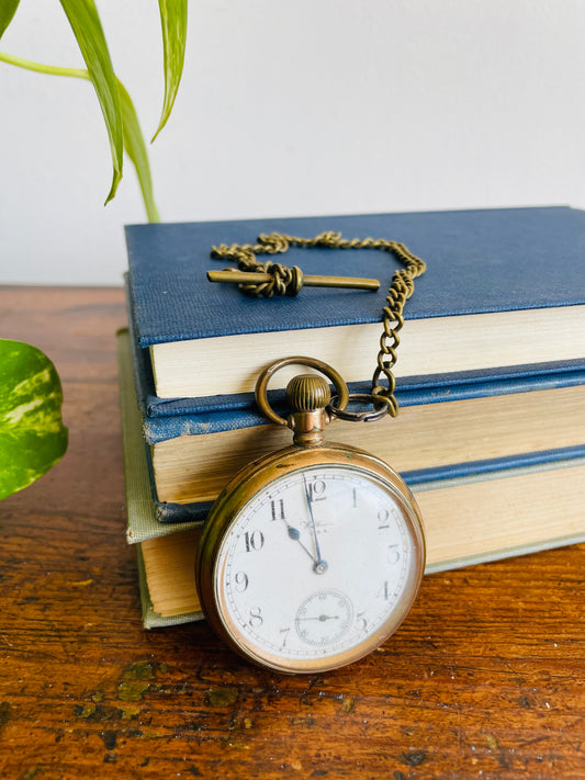 Antique 1919 Waltham USA Grade Riverside 16s 19 Jewels Gold-Filled Pocket Watch on Chain - Moon Trademark ALD Dennison Watch Case Co. Ltd. 663924