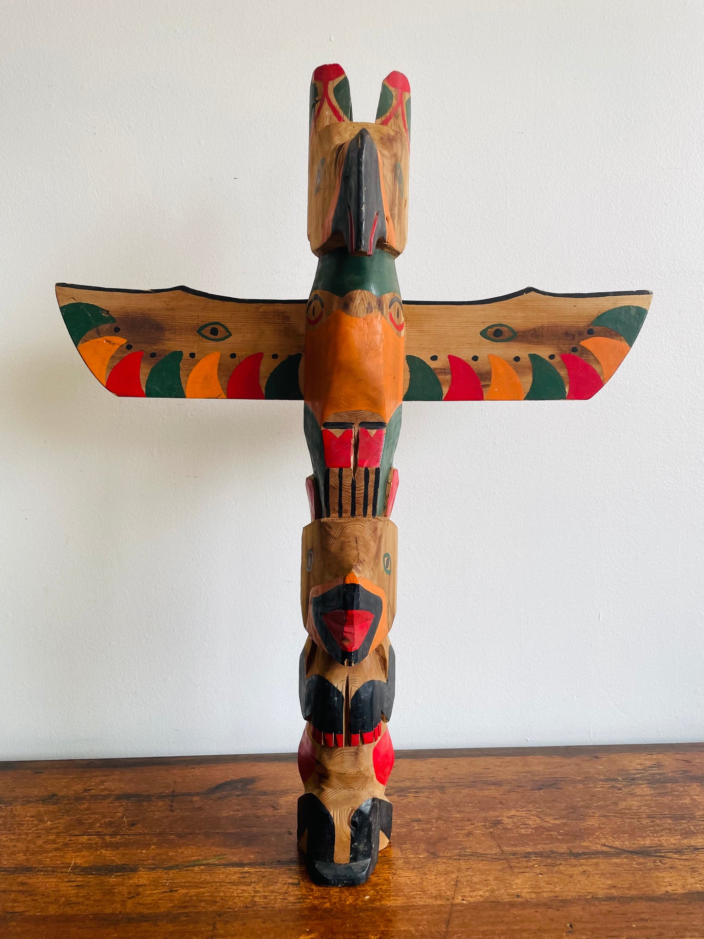 Handmade & Painted Carved Wood Totem Pole