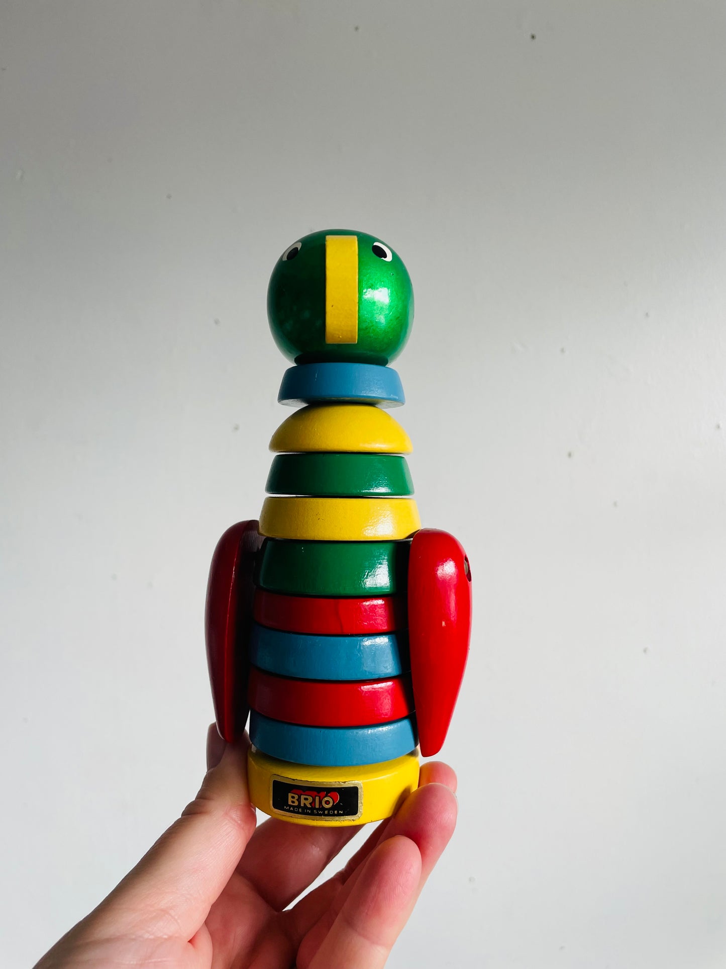 Vintage 1960s Brio Wood Stacking Parrot Bird Toy - Made in Sweden
