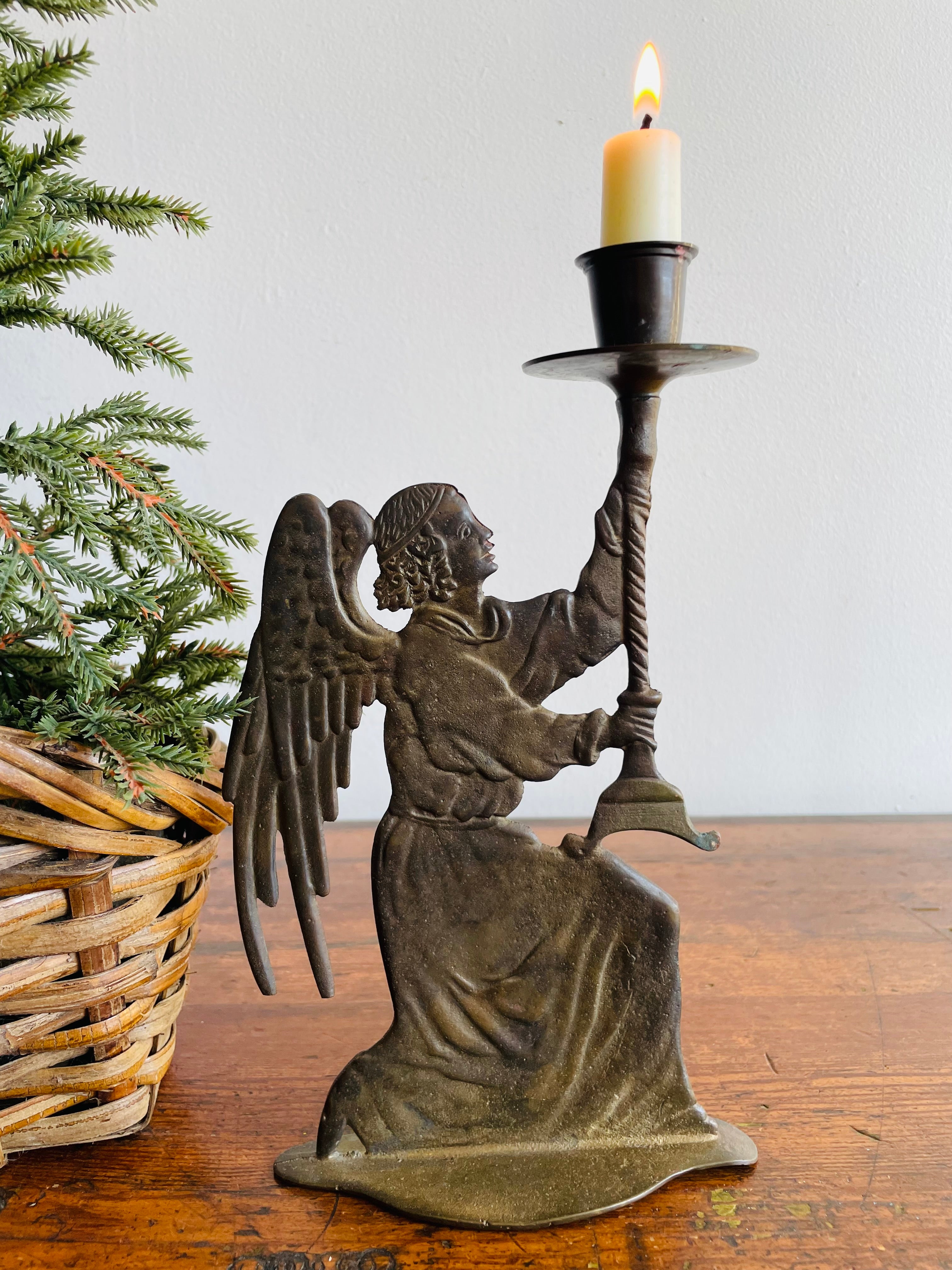 Vintage Solid Brass Angel discount Candle Holder