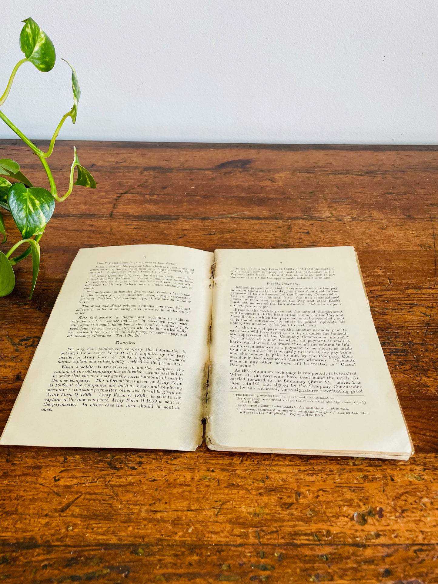Antique WW1 Instructions for Keeping Pay & Mess Complete with Specimen Forms Paperback Book - Officer Commanding Squadron, Battery or Company