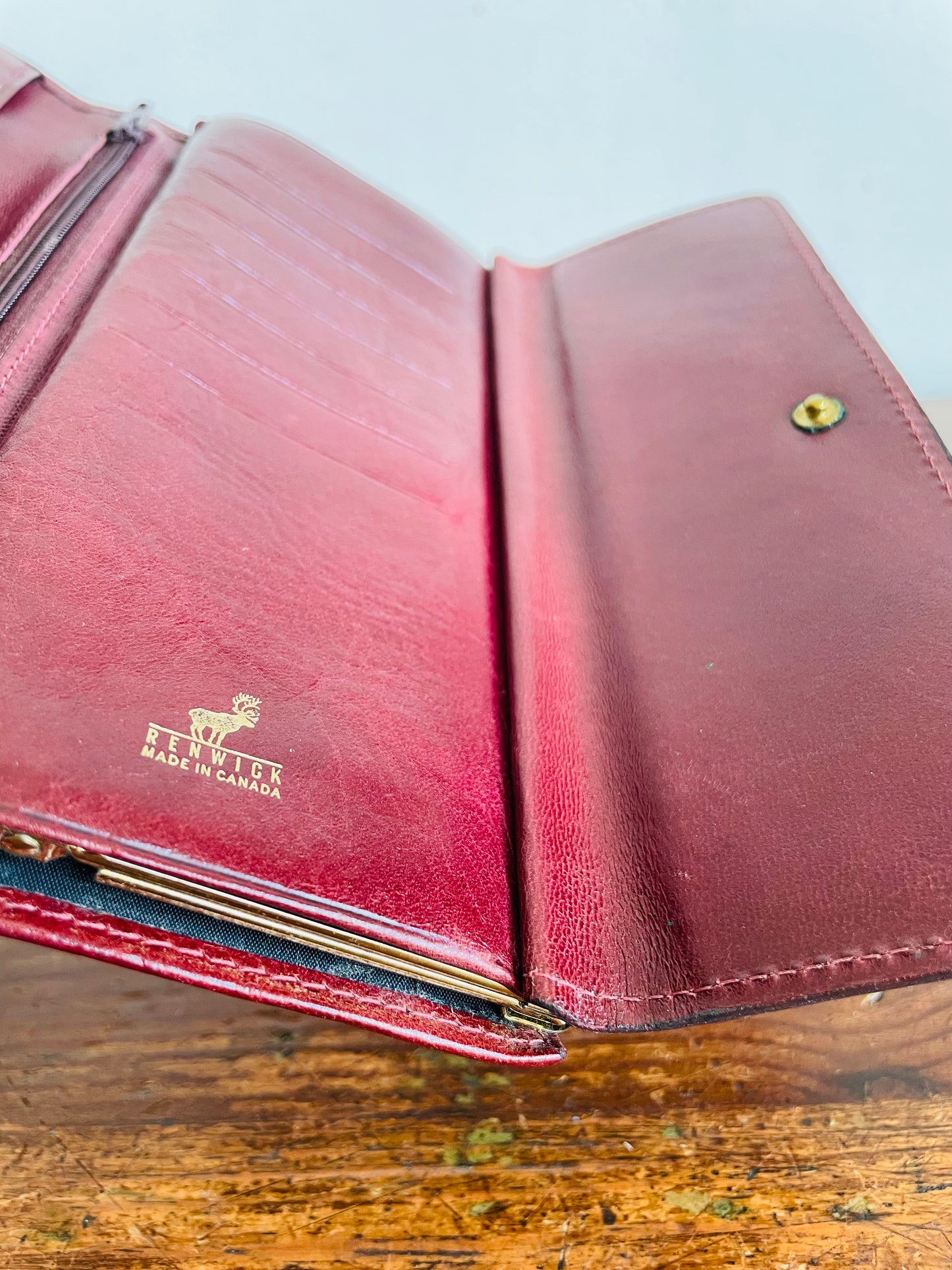 Vintage Renwick Made in Canada Wallet - Italian Leather - Burgundy Brown with Gold Hardware