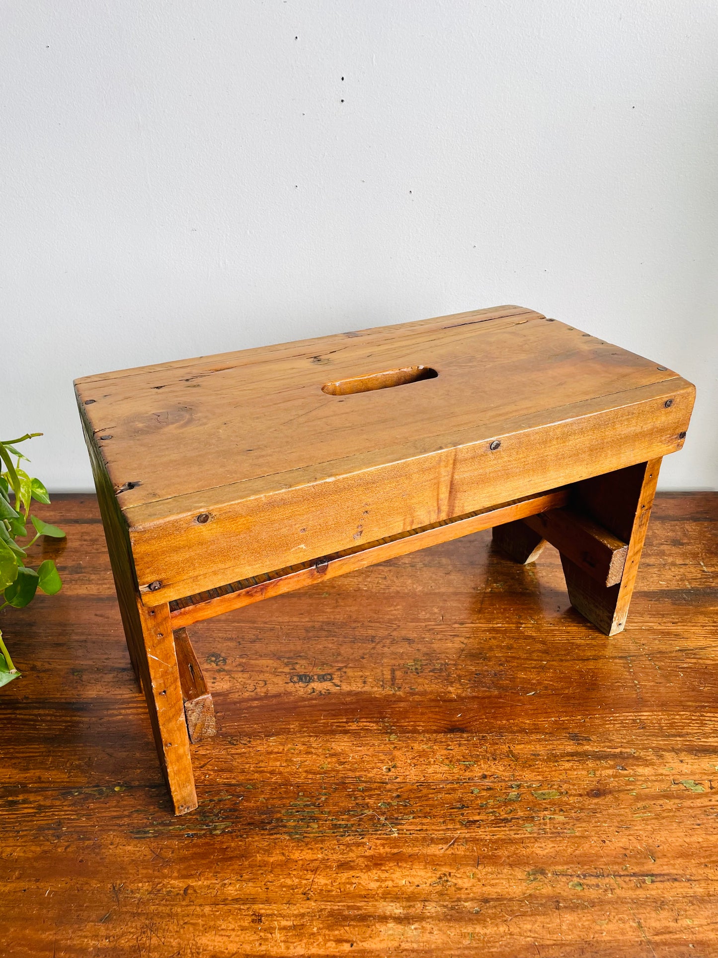 Vintage Wooden Step Stool / Carry Bench - Primitive Rustic Modern Cottage Decor - No Shipping