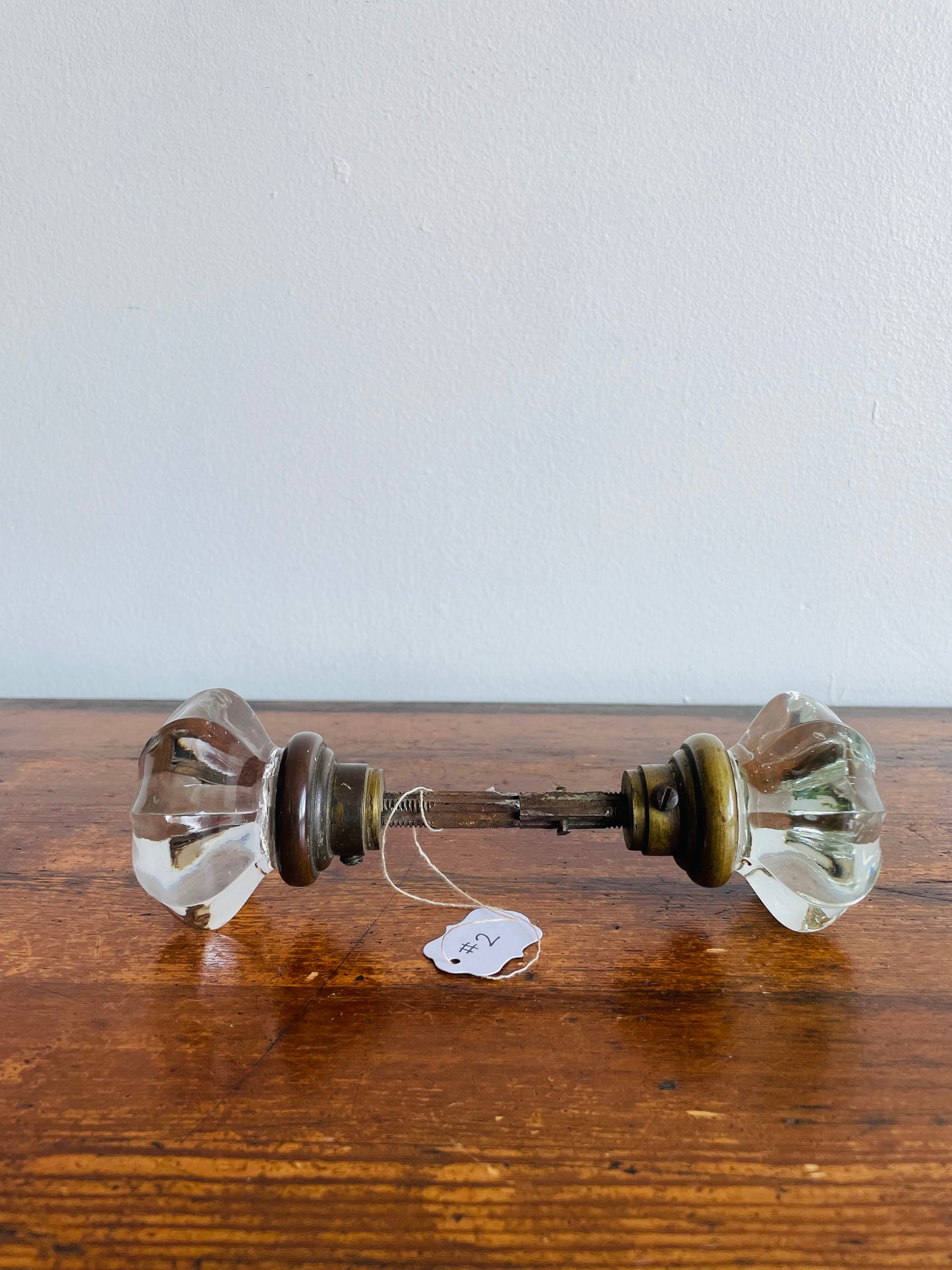 Fluted Glass 8 Point Door Knob Set with Brass Connecting Spindle Shaft #2