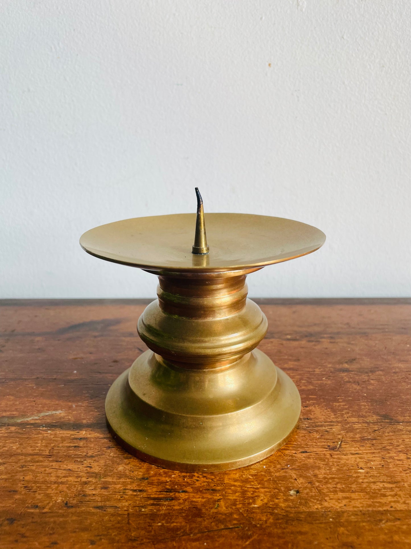 Vintage Heavy & Solid Brass 3.5" Pillar Candle Holder with Spike