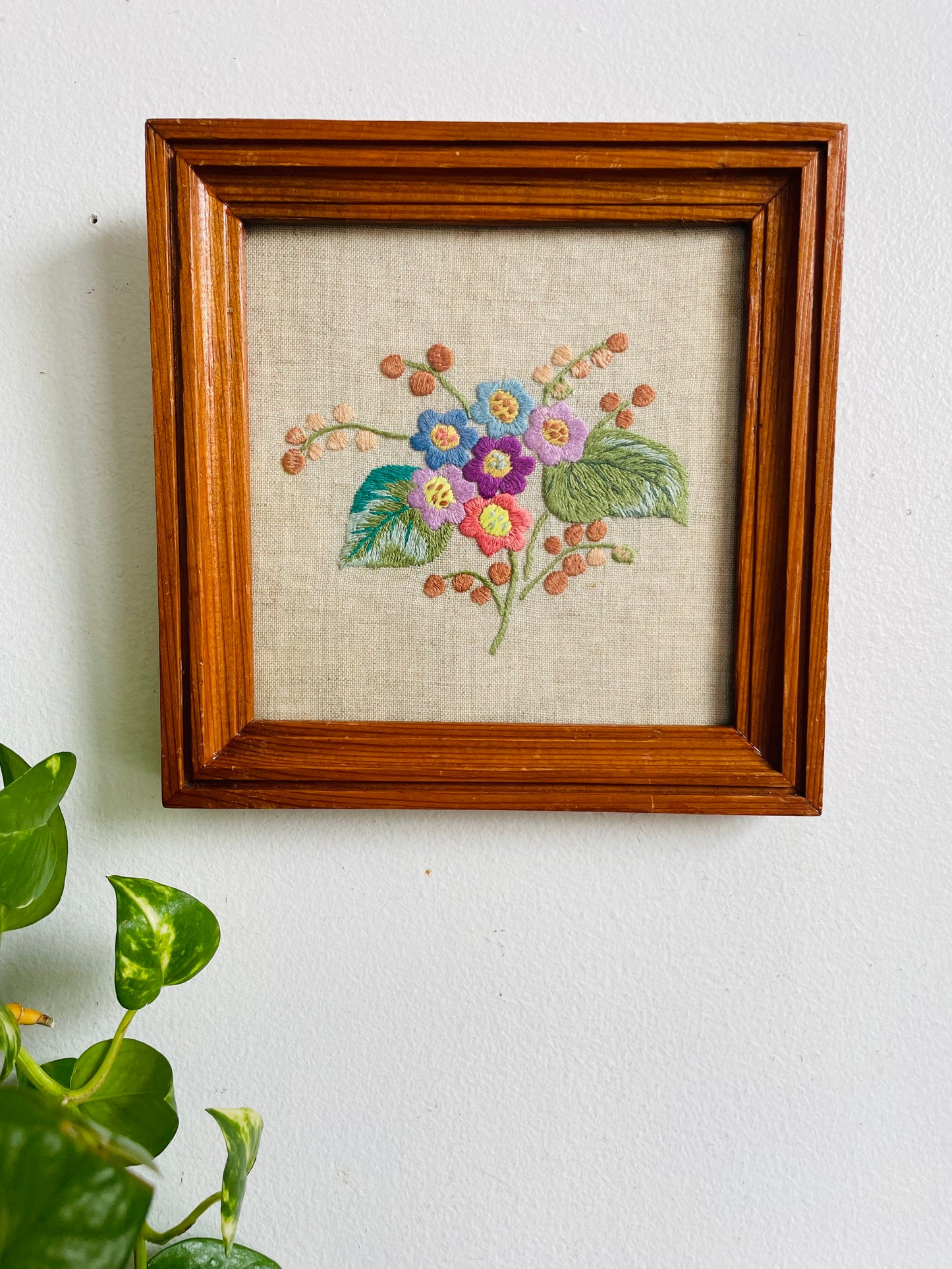 Vintage (Antique 1909?) Floral Needlepoint Embroidery Picture - Made by Julita in Lithuania