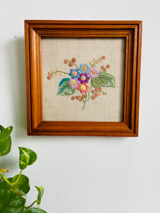 Vintage (Antique 1909?) Floral Needlepoint Embroidery Picture - Made by Julita in Lithuania