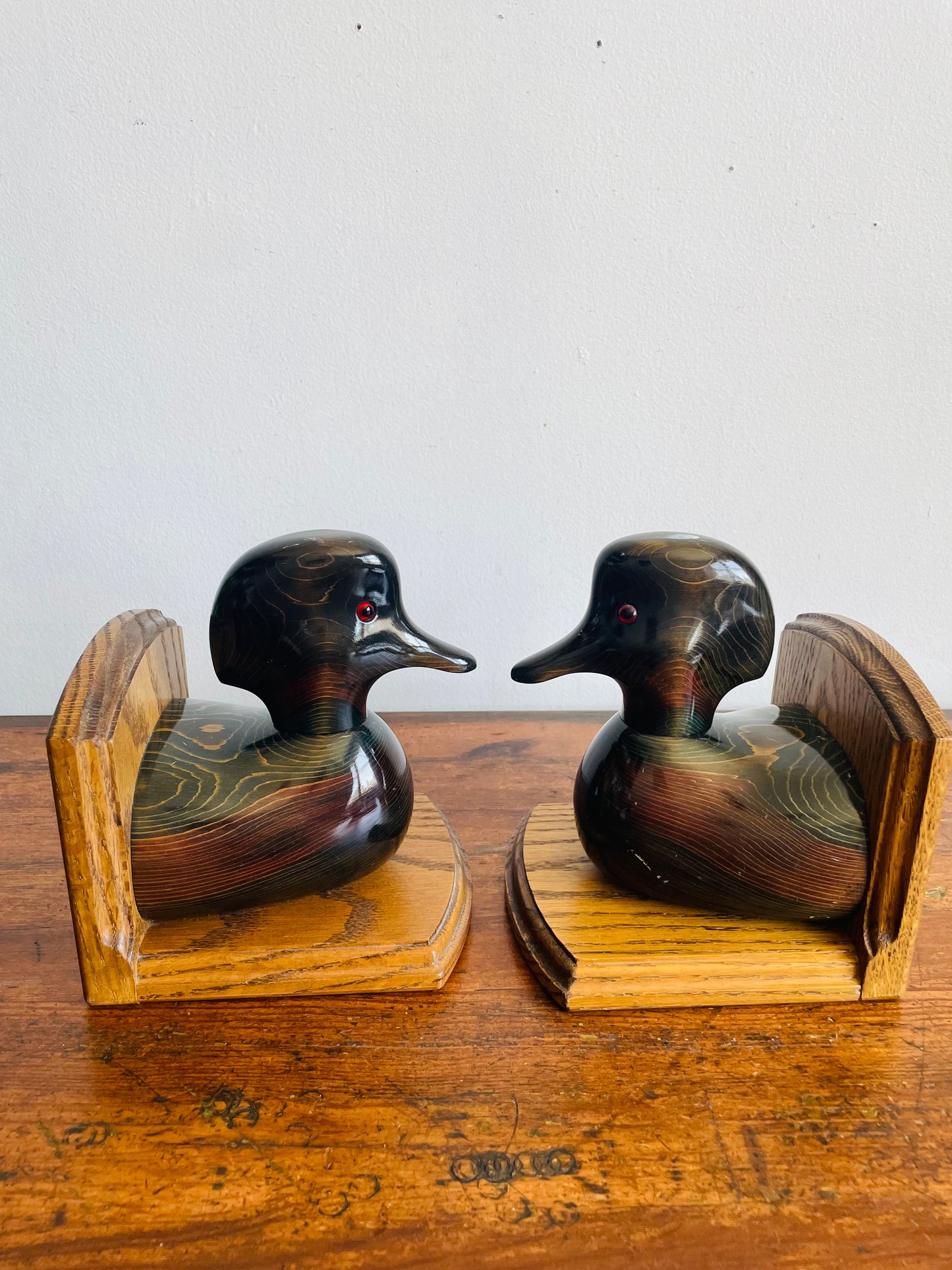 Vintage Bundy & Company Wood Duck Decoy Bookends - Set of 2