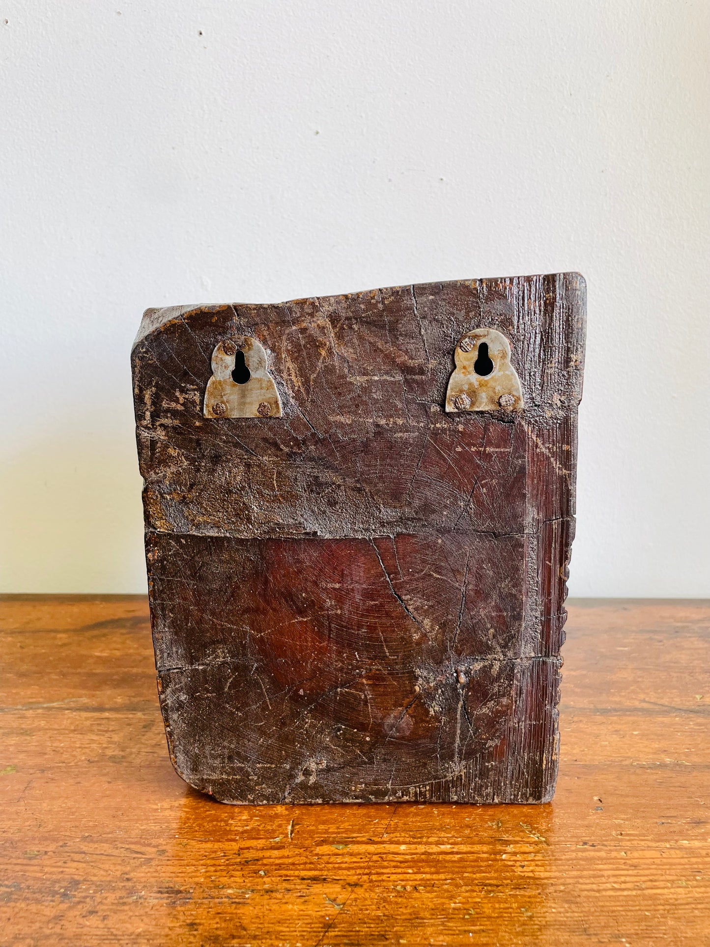 Vintage / Possibly Antique Hand-Carved Indian Architectural Salvage - Solid Wood Heavy Pillar Post from Temple or Home - Has Brackets for Hanging or Can Stand / Has a Candle Holder Spike Carved Out on Top
