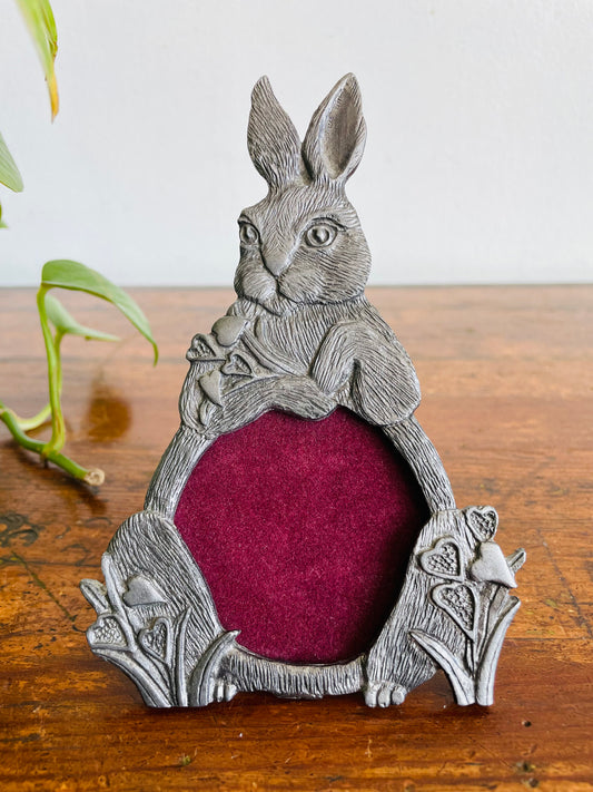 Vintage Metzke Pewter Bunny Rabbit Picture Frame with Easel Backing