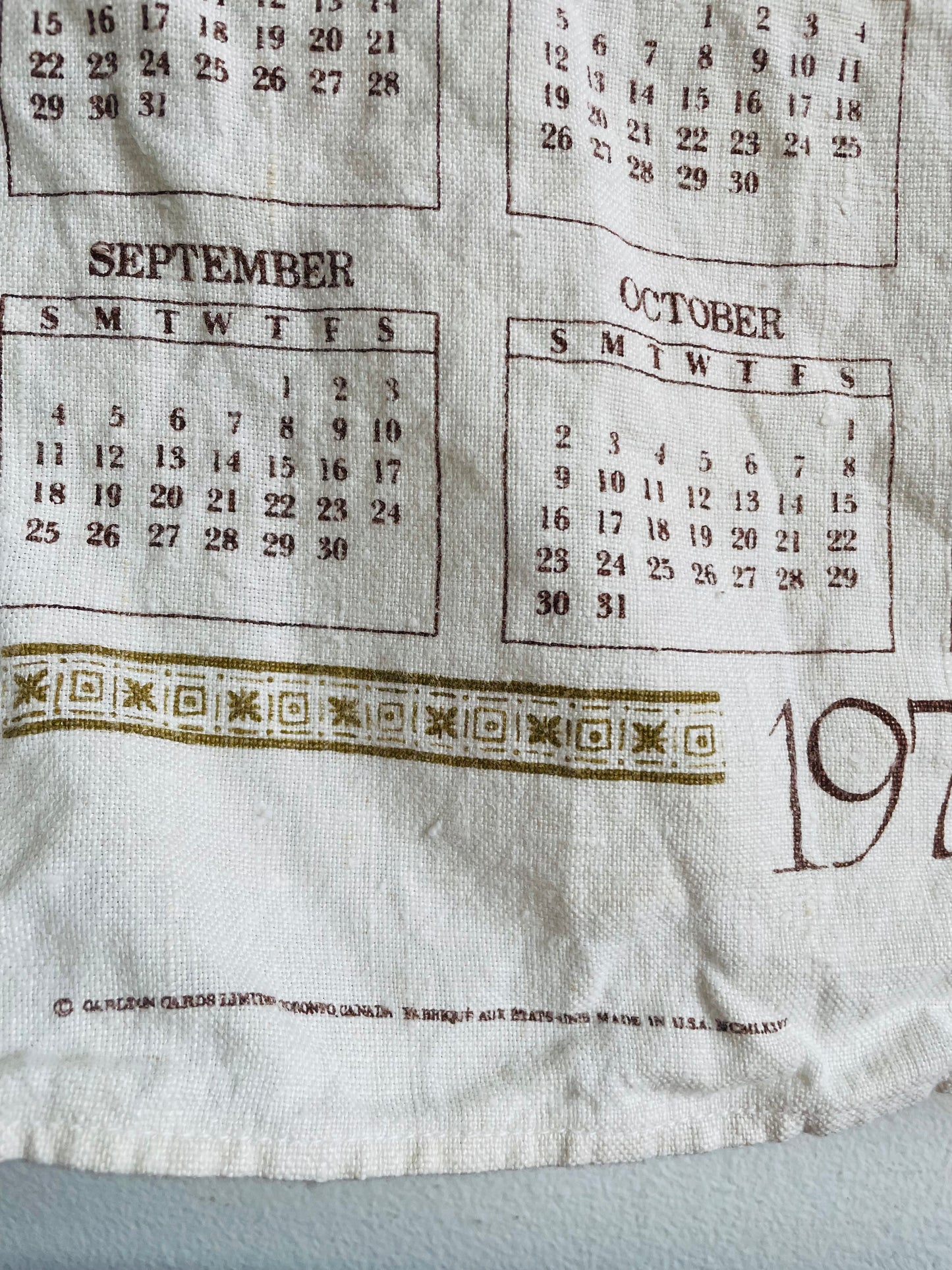 1977 Calendar Holly Hobbie Tea Towel - Carleton Cards Limited - Add a Little Love to Everything You Do