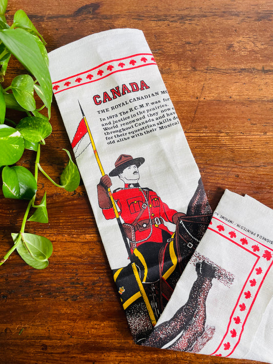 Brand New Vintage The Royal Canadian Mounted Police Linen & Cotton Blend Tea Towel - Skemo / Tony Paine - Silkscreened in Canada