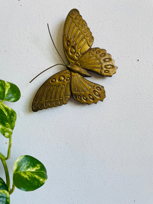 Vintage Solid Brass Butterfly #1 - 5.75” Wingspan - Made in India - Can Hang or Lay Flat
