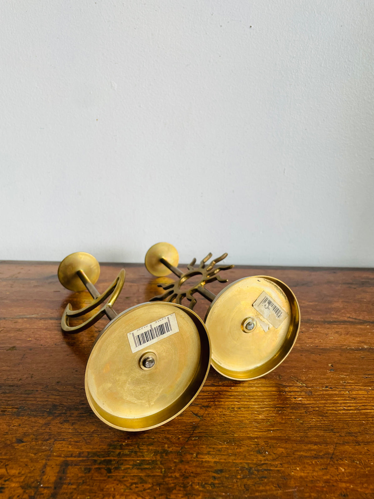 Vintage 90s Tall Brass Celestial Taper Candle Holders - Sun & Crescent Moon - Whimsigoth Decor - Set of 2