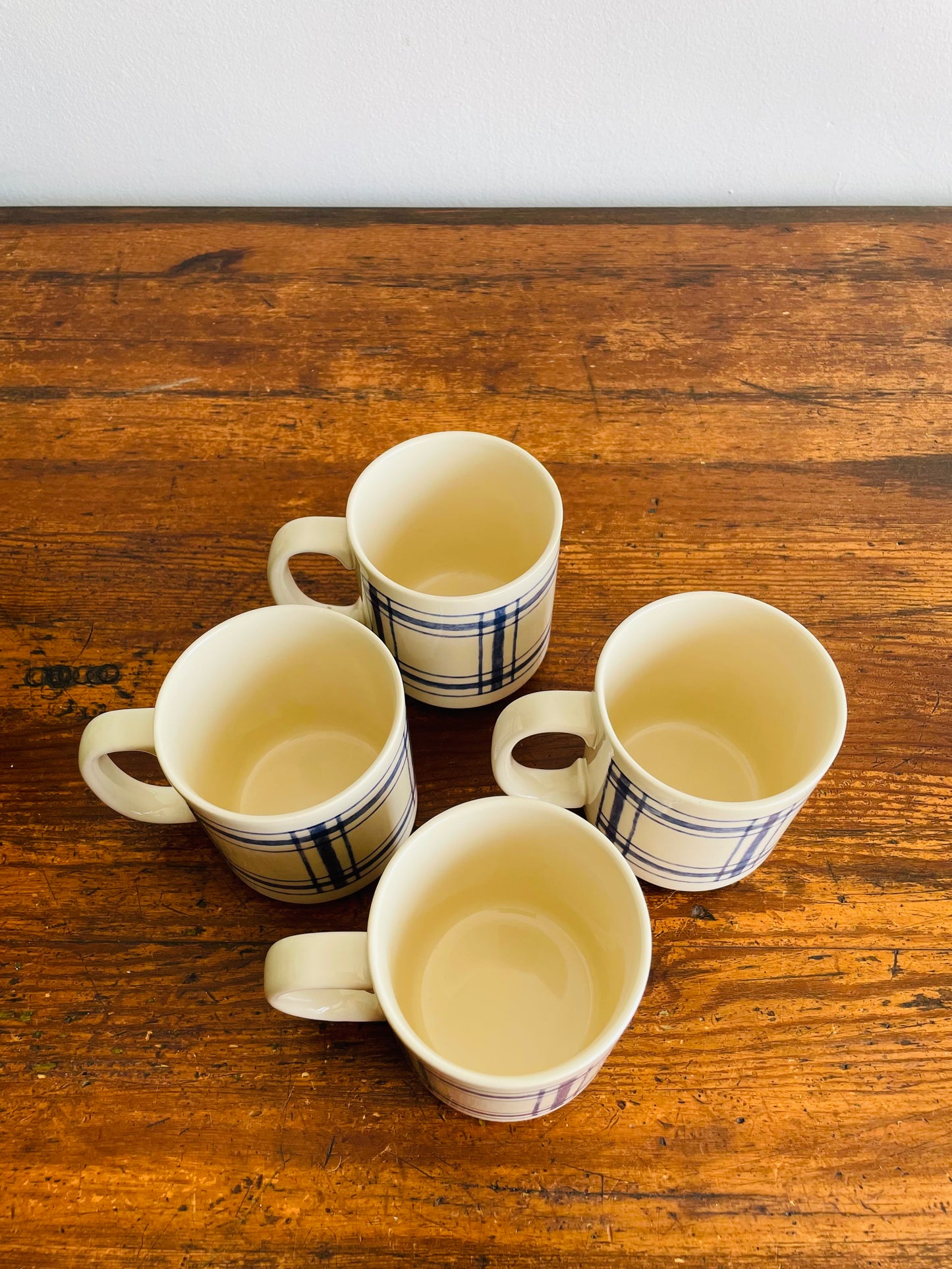 Eaton Home Blue Checkered Tartan Pattern Mugs - Set of 4 - # 2