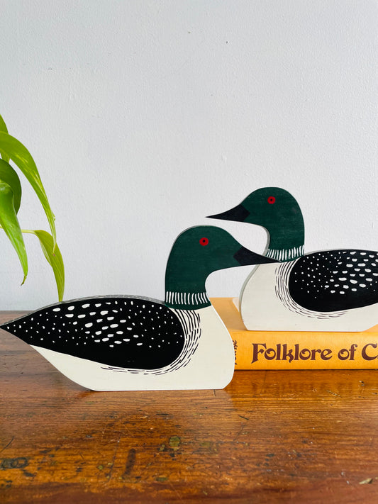 Handmade & Hand Painted Wooden Loon Bookends - Set of 2