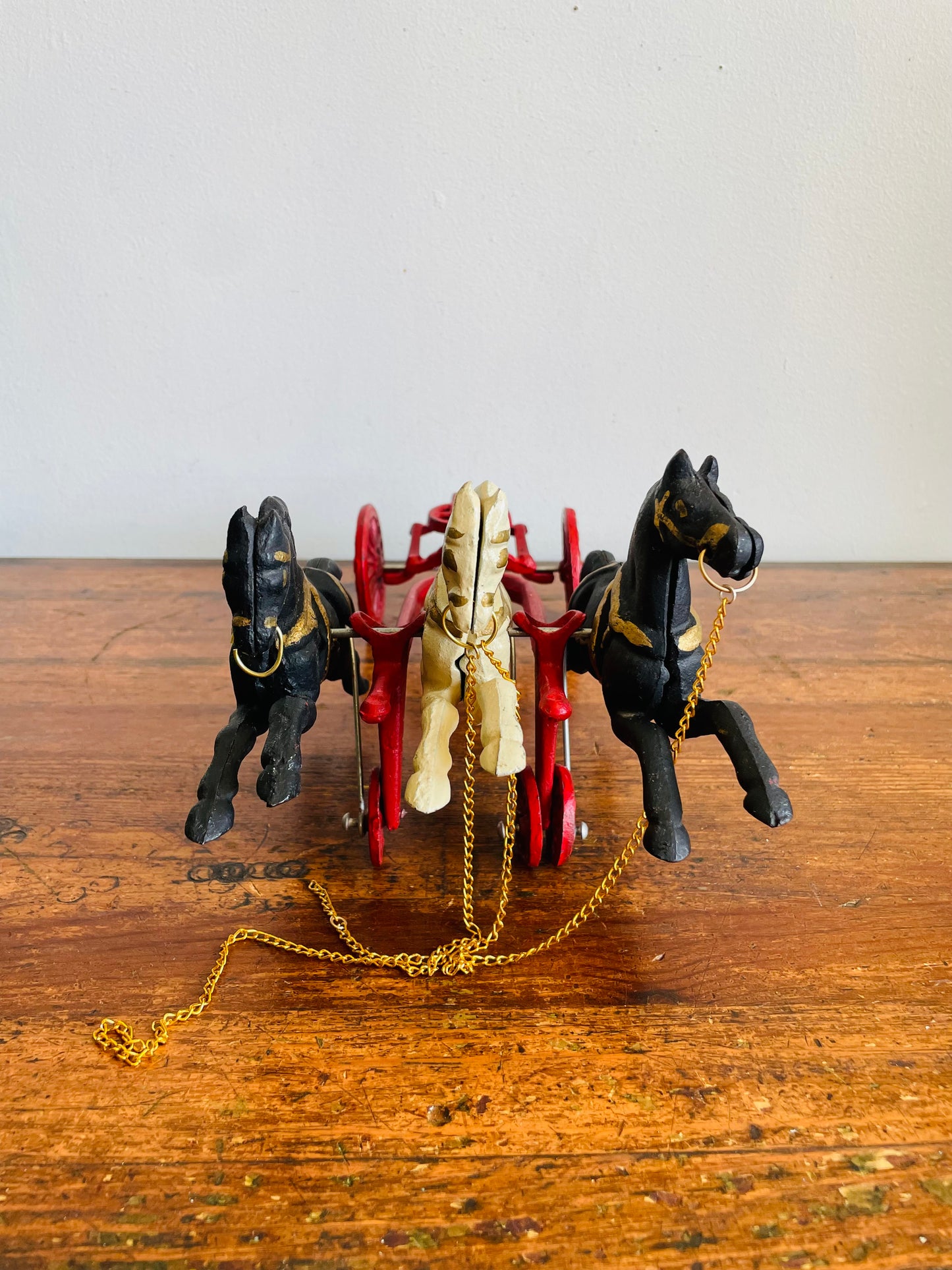 Vintage Hubley Cast Iron Three Horse Drawn Patrol or Fire Wagon with Driver Figure - Please Read