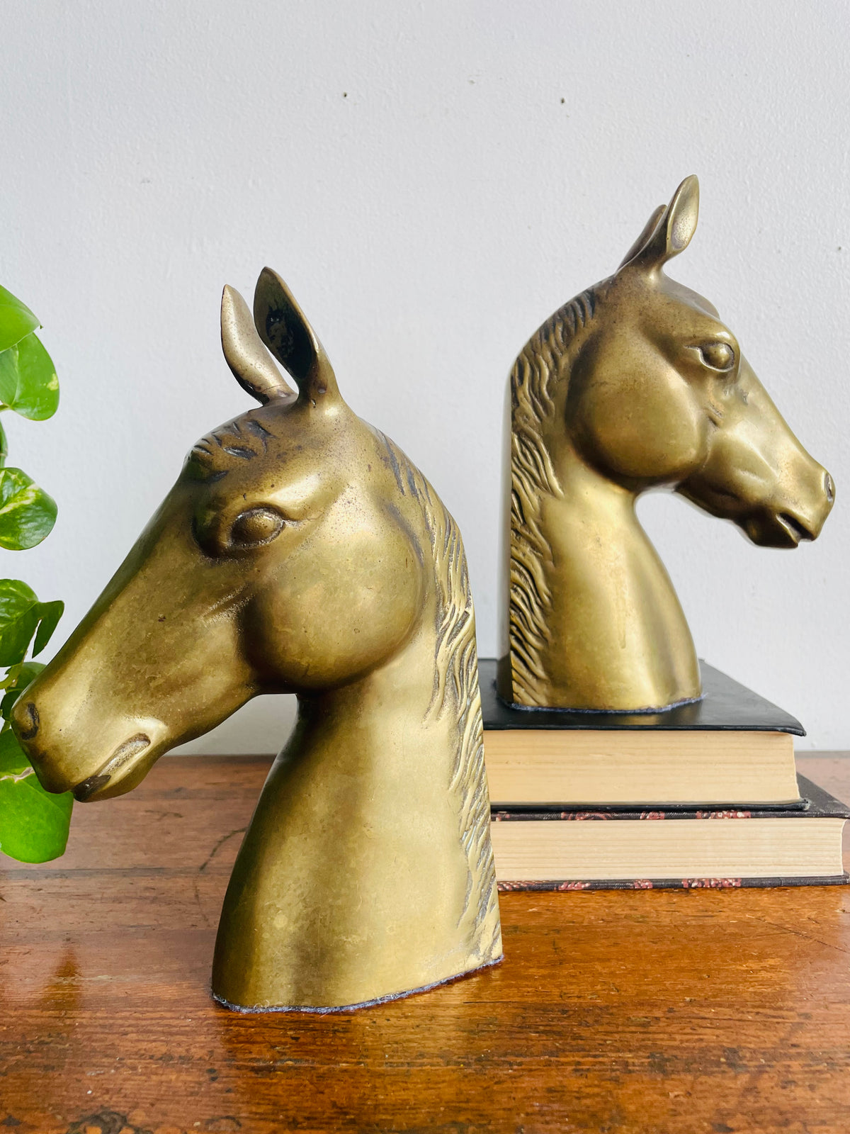 Vintage Very Solid & Heavy Brass Horse Head Bookends - Equestrian Decor - Set of 2