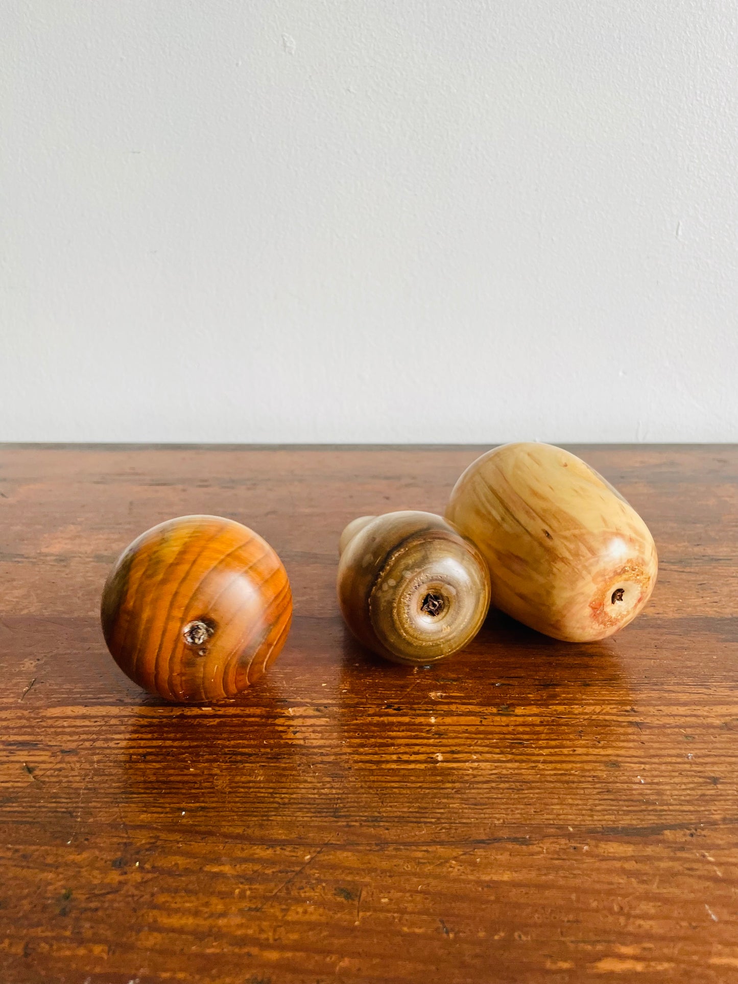 Trio of Smooth Carved Wood Fruit with Marbled Look - Set of 3