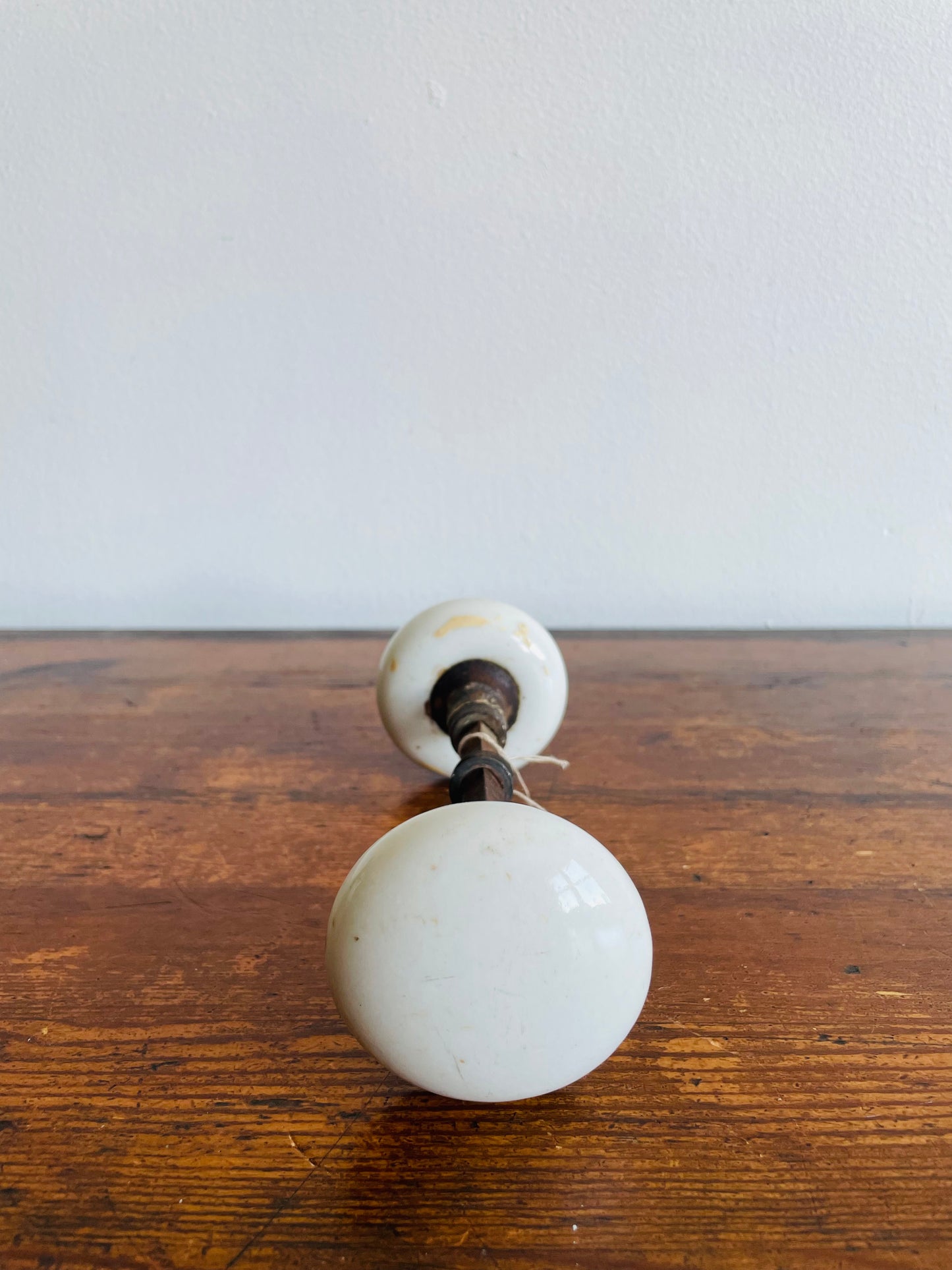 White Porcelain Door Knob Set with Connecting Spindle Shaft #1
