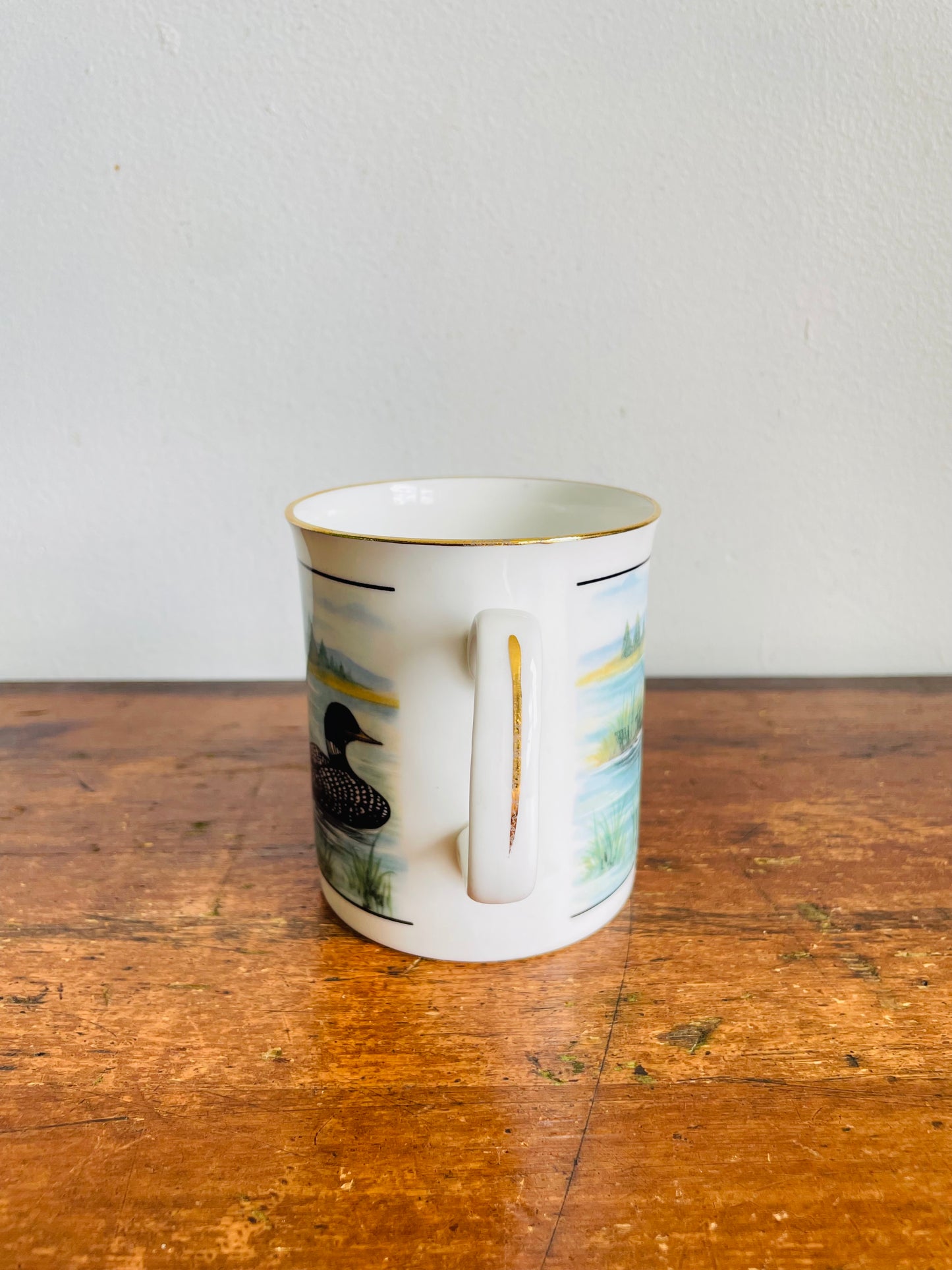 Vintage Mug With Loon Birds on Lake Graphic #2 - Sunrise Fine Bone China - Made in Canada