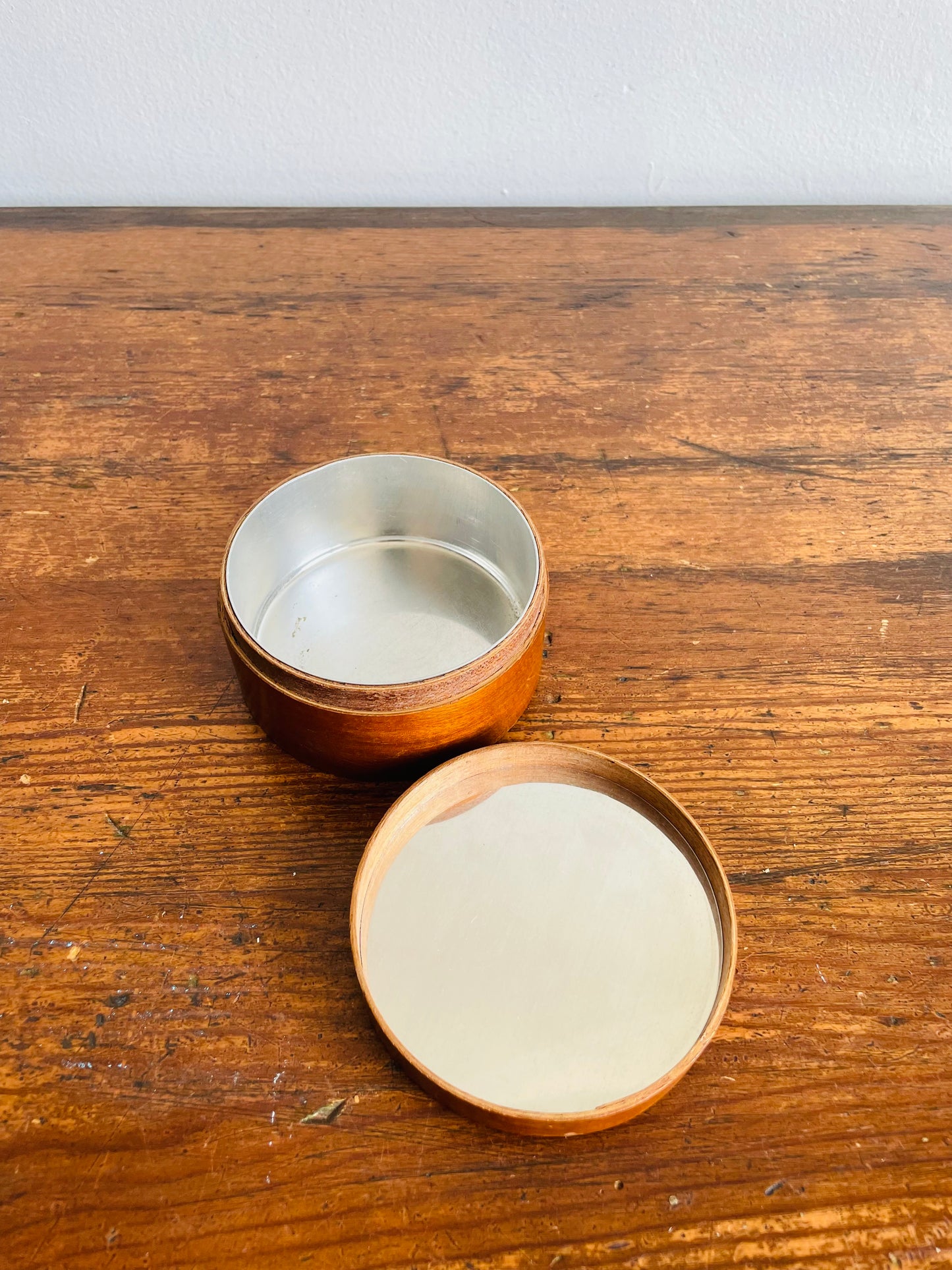 Round Wood & Tin Trinket Box with Floral Lid