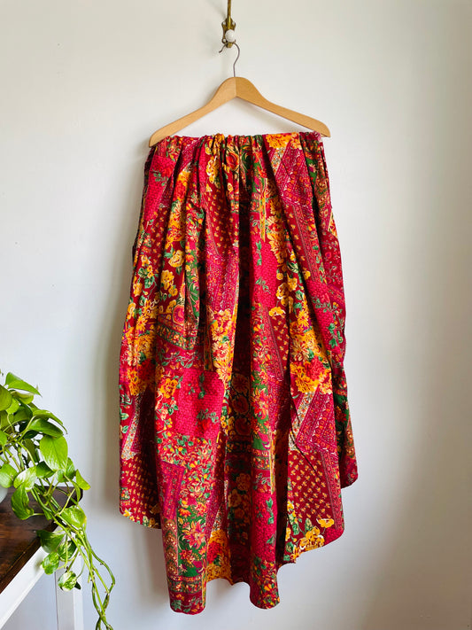 April Cornell 100% Cotton Rich Red & Floral Tablecloth or Picnic Blanket - Made in India