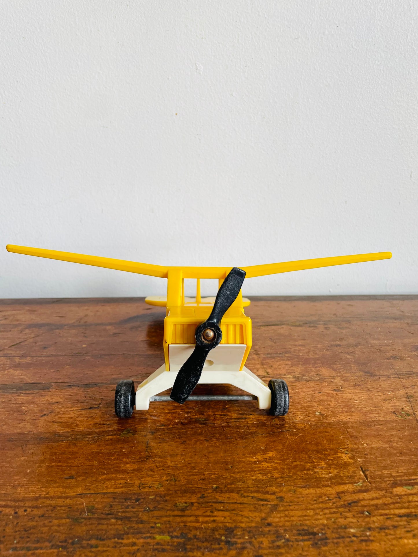 Vintage 1976 Fisher Price Toys 307 Bright Yellow Airplane Vehicle Toy - Propeller & Wheels Spin