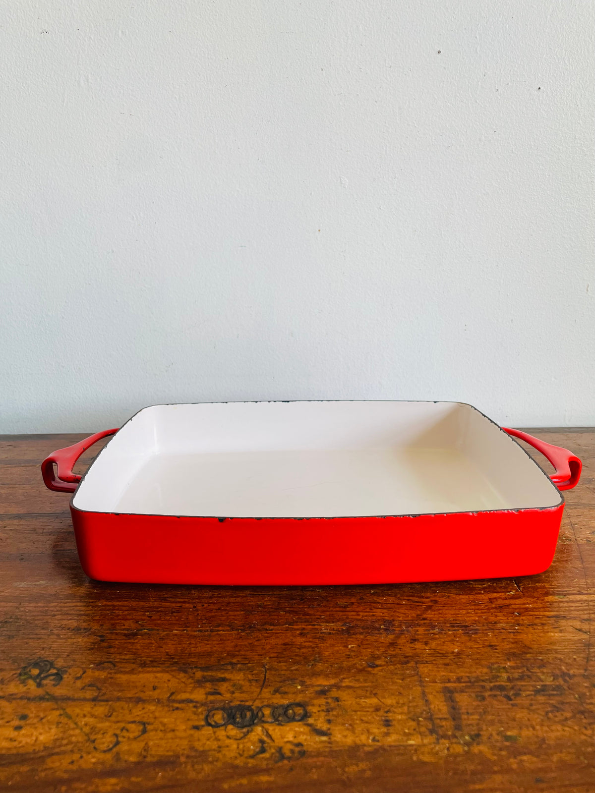 Vintage 1960s Dansk France IHQ Kobenstyle Red Enamelware Casserole / Lasagne Baking Dish - Designed by Jens H. Quistgaard