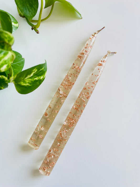 Vintage Clear Lucite with Copper Flecks 7.75" Decorative Tapered Candles - Set of 2