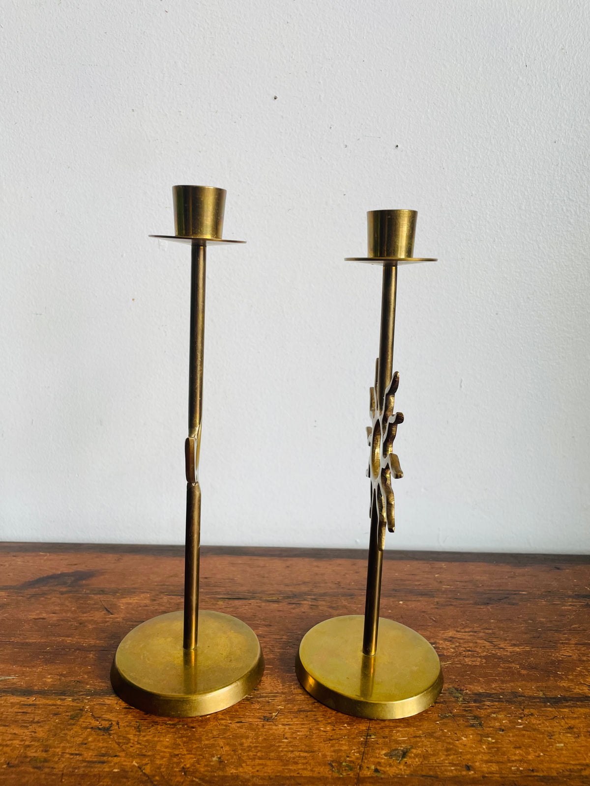 Vintage 90s Tall Brass Celestial Taper Candle Holders - Sun & Crescent Moon - Whimsigoth Decor - Set of 2