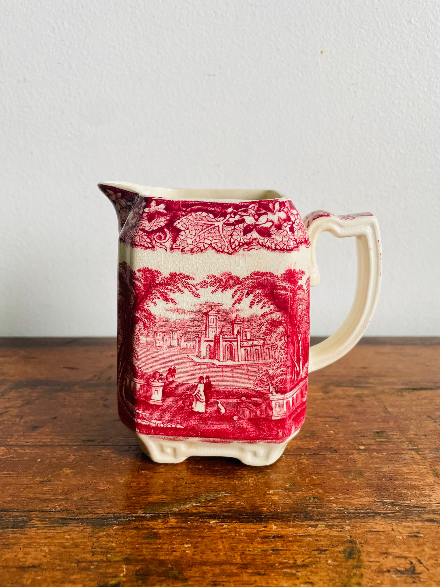Vintage Mason's Vista Pink Transferware Ironstone Creamer Pitcher Jug - Made in England