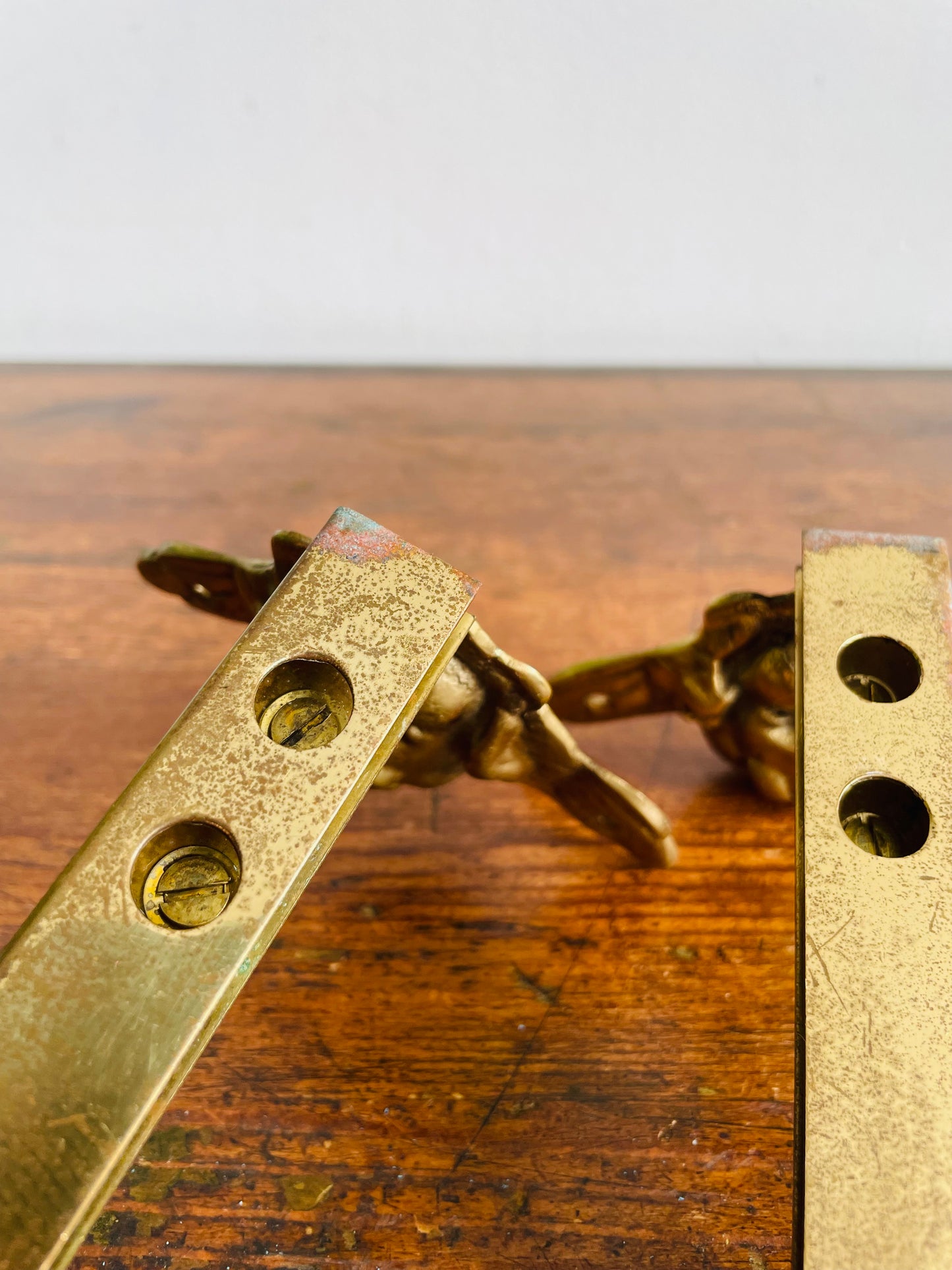 Vintage Solid Brass Cherub Angel Hook Hangers or Brackets - Great Project or DIY Piece - Set of 2 Hardware Pieces - Would be Great Stocking Hangers!