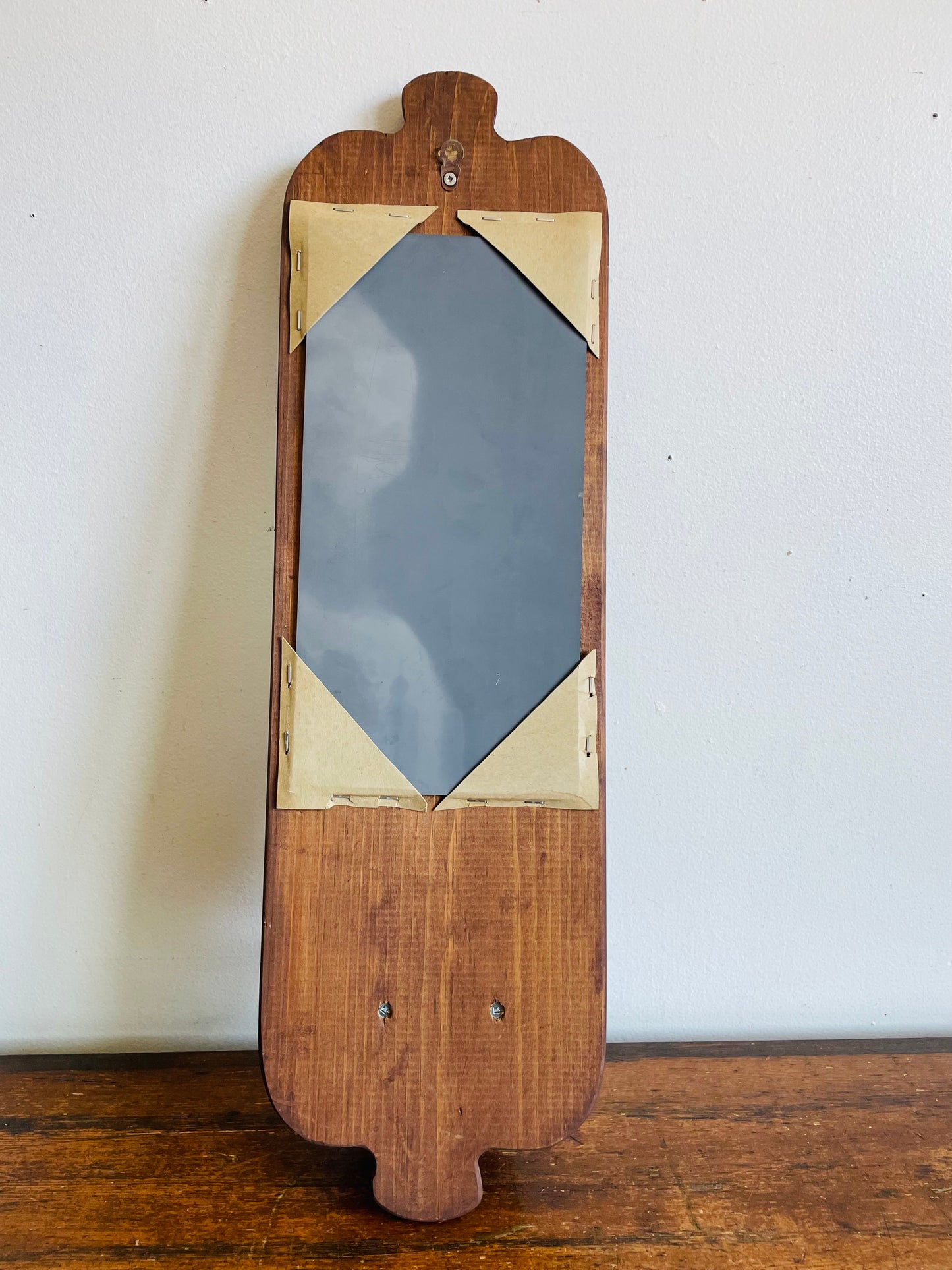 Vintage Organic Wavy Shaped Wood Mirror with Shelf Ledge #1 - 2 Feet Long - No Shipping