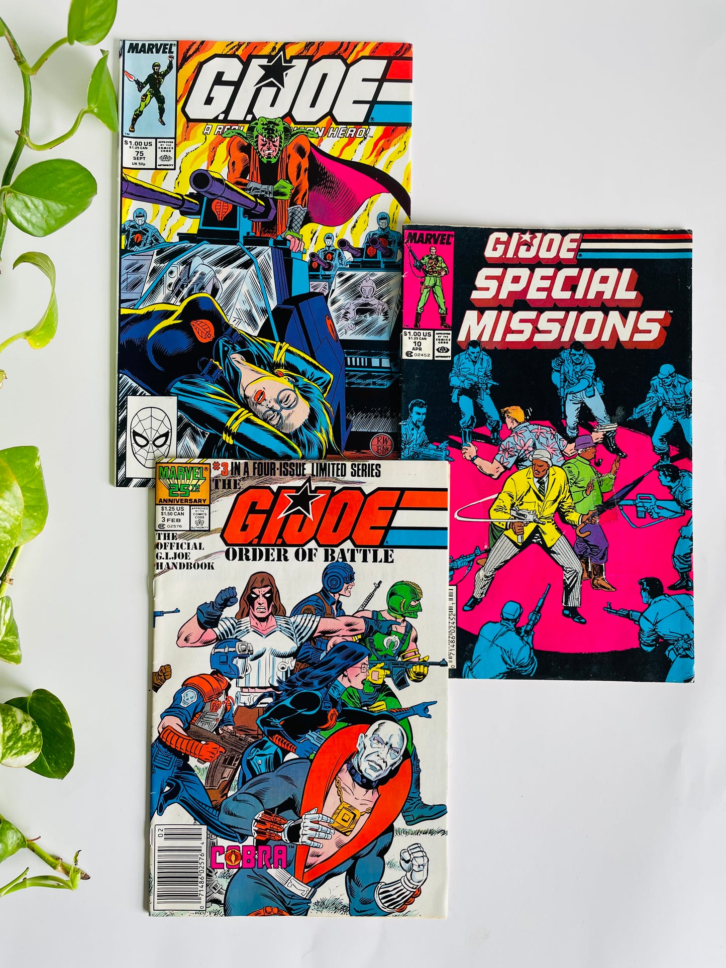 Vintage 1987 & 1988 Marvel G.I. Joe Comic Book Bundle - Includes 3 Comics - Issue 3, Issue 10, Issue 75 - G.I. Joe Order of Battle The Official G.I. Joe Handbook / G.I. Joe Special Missions