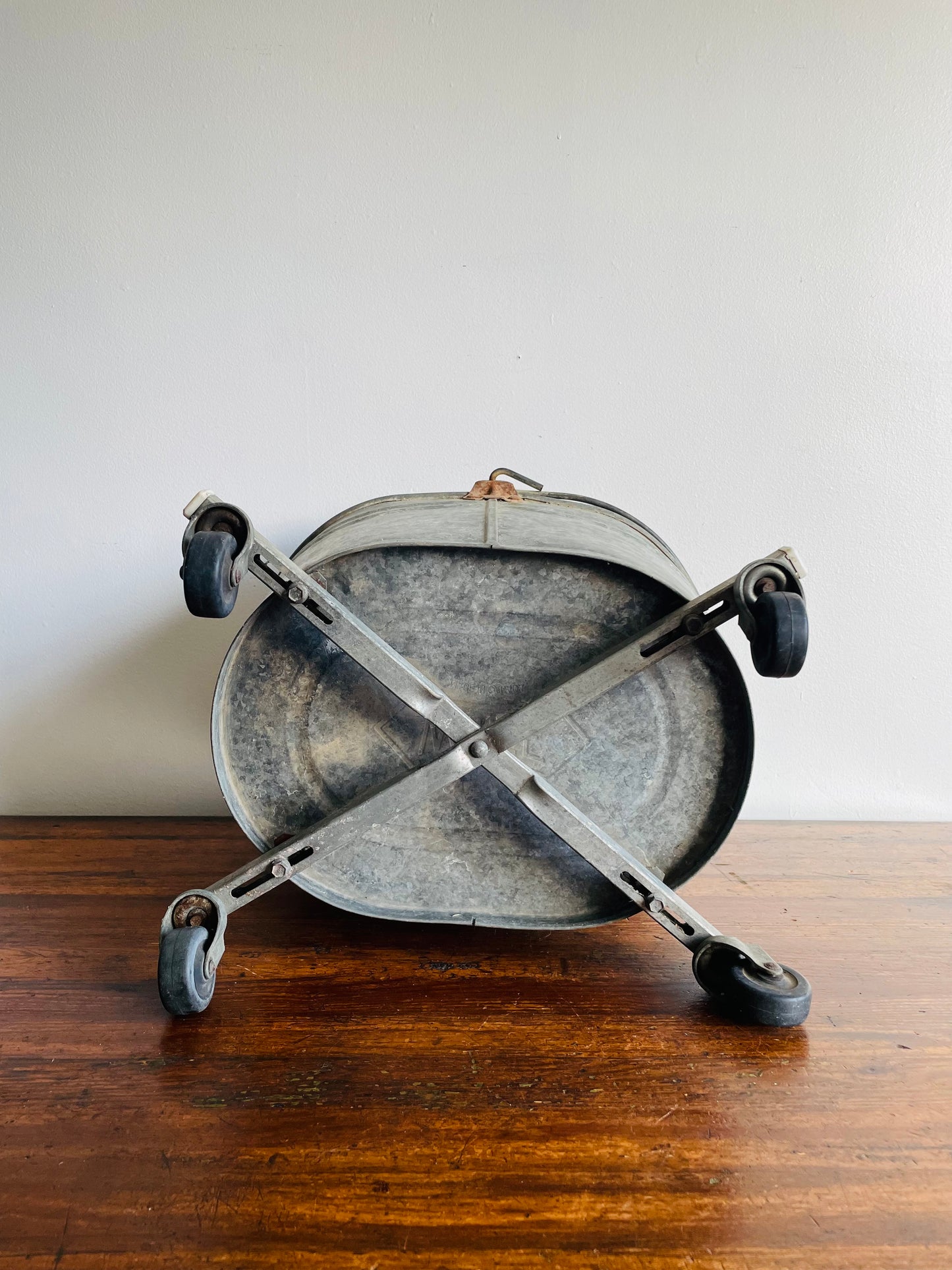 Rustic Galvanized Steel Mop Bucket on Caster Wheels with Handle - White Mop Wringer Co. of Canada - Paris, Ontario