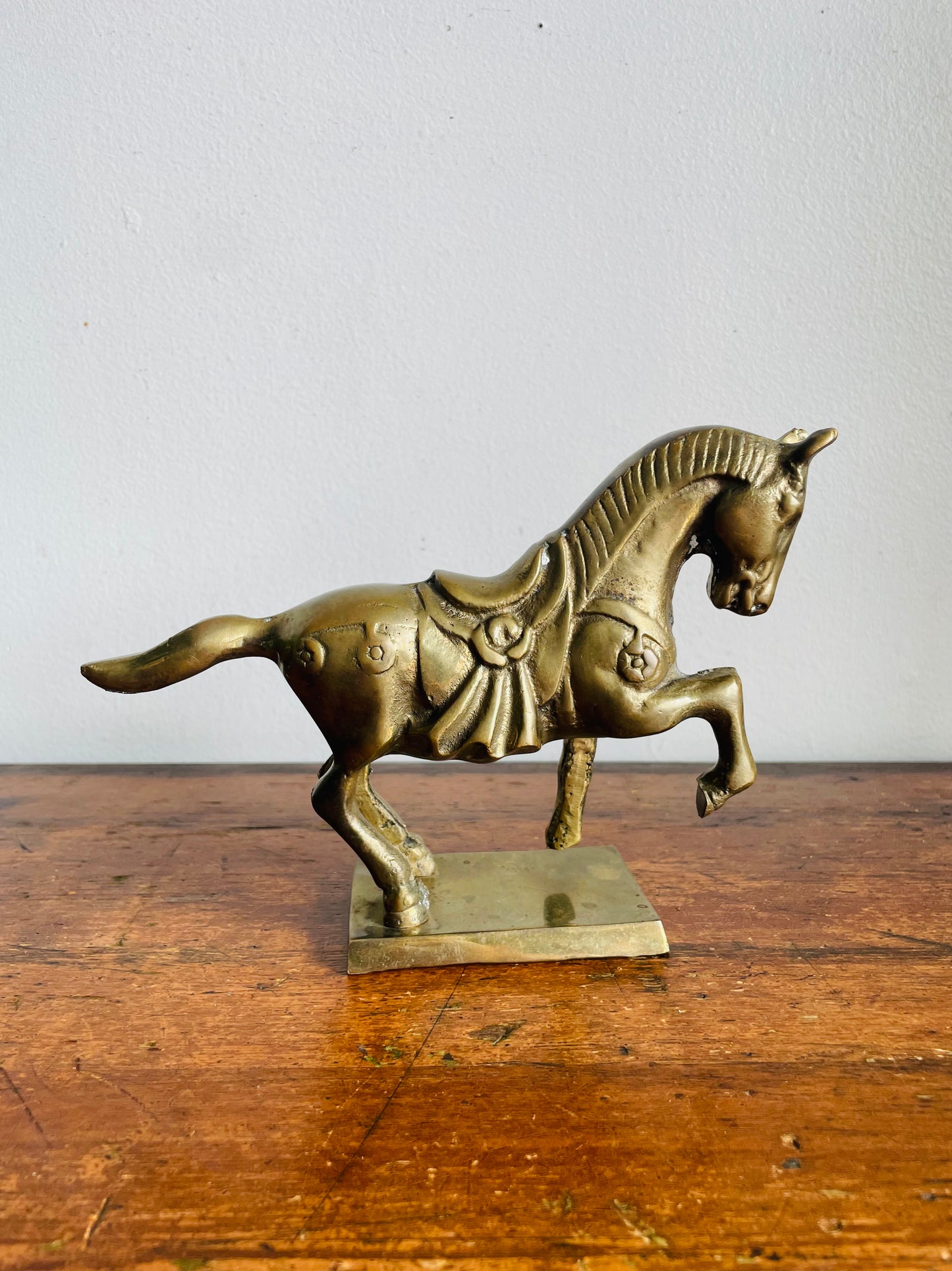 Vintage Solid Brass Horse Statue Equestrian Figurine