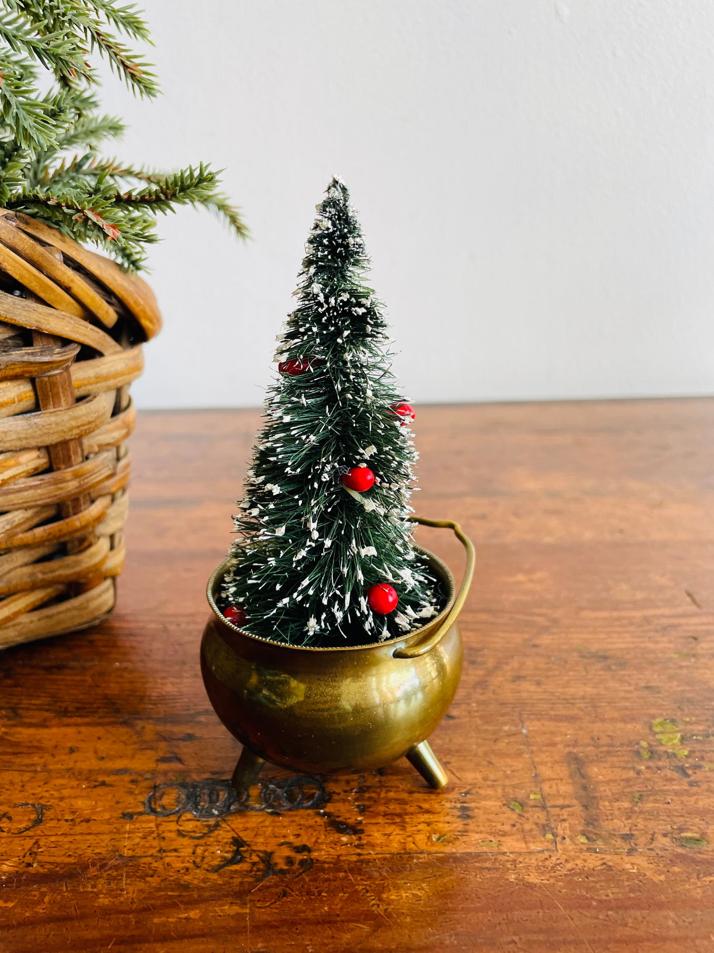 Miniature Footed Brass Cauldron Pot with Handle