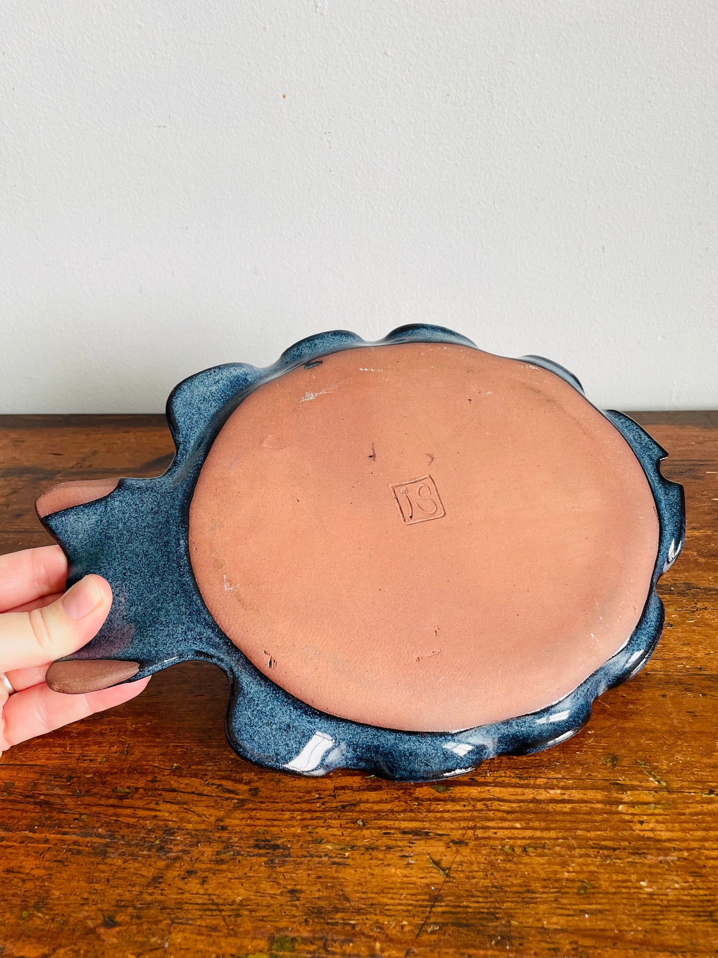 I'll Have the Fish Platter! Vintage Studio Art Pottery Wavy Speckled Blue Fish Plate - Artist Signed