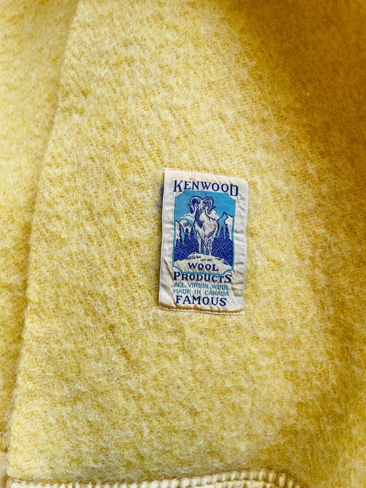 Kenwood Famous Products Yellow Wool Blanket with Satin Trim - All Virgin Wool Made in Canada