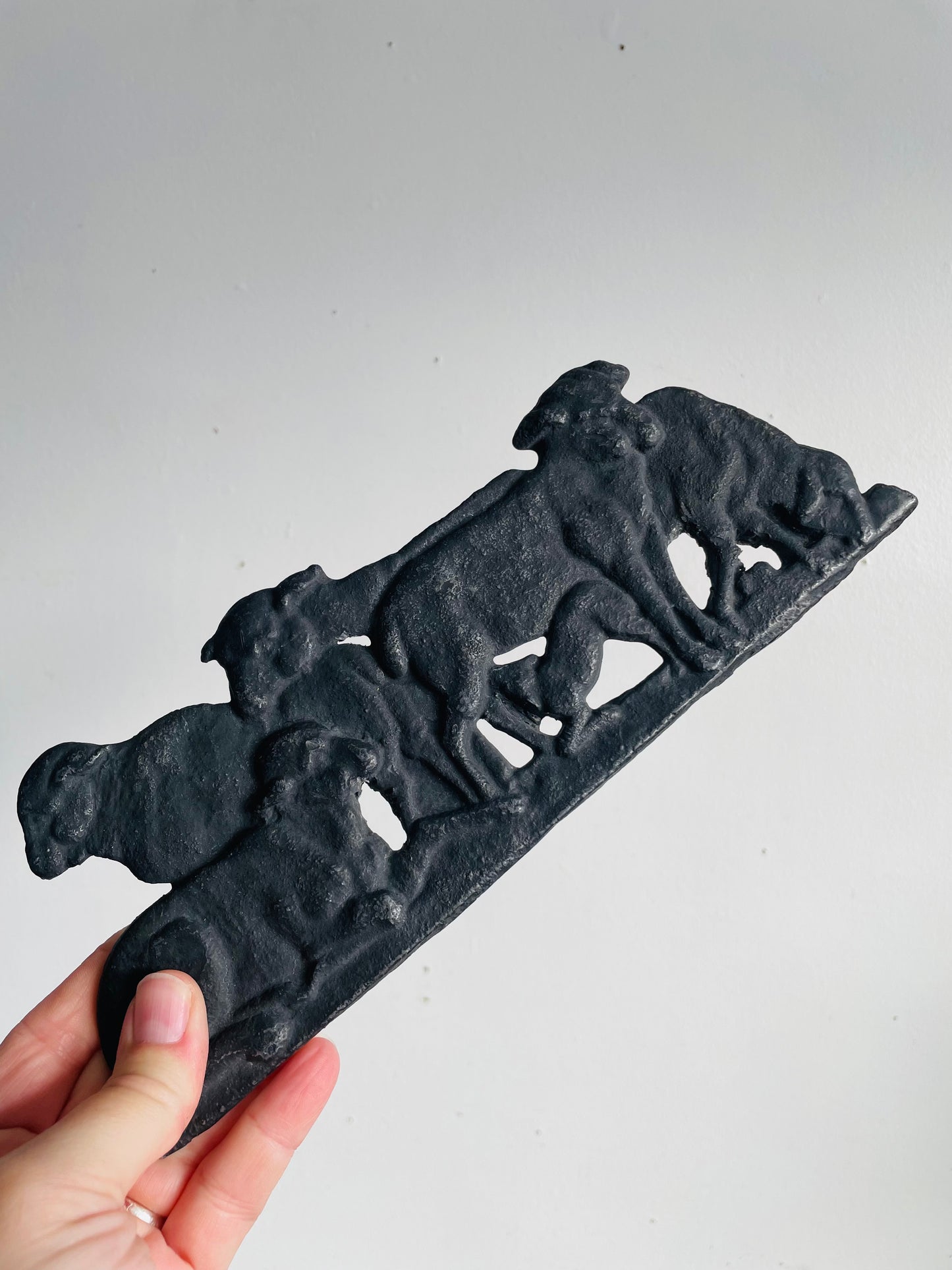 Vintage Very Sturdy & Heavy Cast Iron Wall Relief Plaque Picture - Herd of Sheep in Black Silhouette