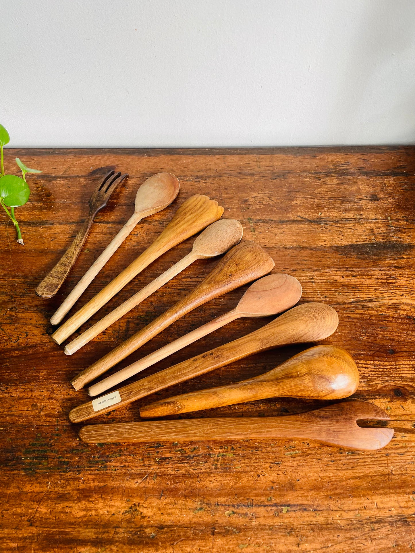 Vintage Collection of Wood Spoons & Serving Utensils - Includes 9 Pieces - Great for Kitchen or Staging!