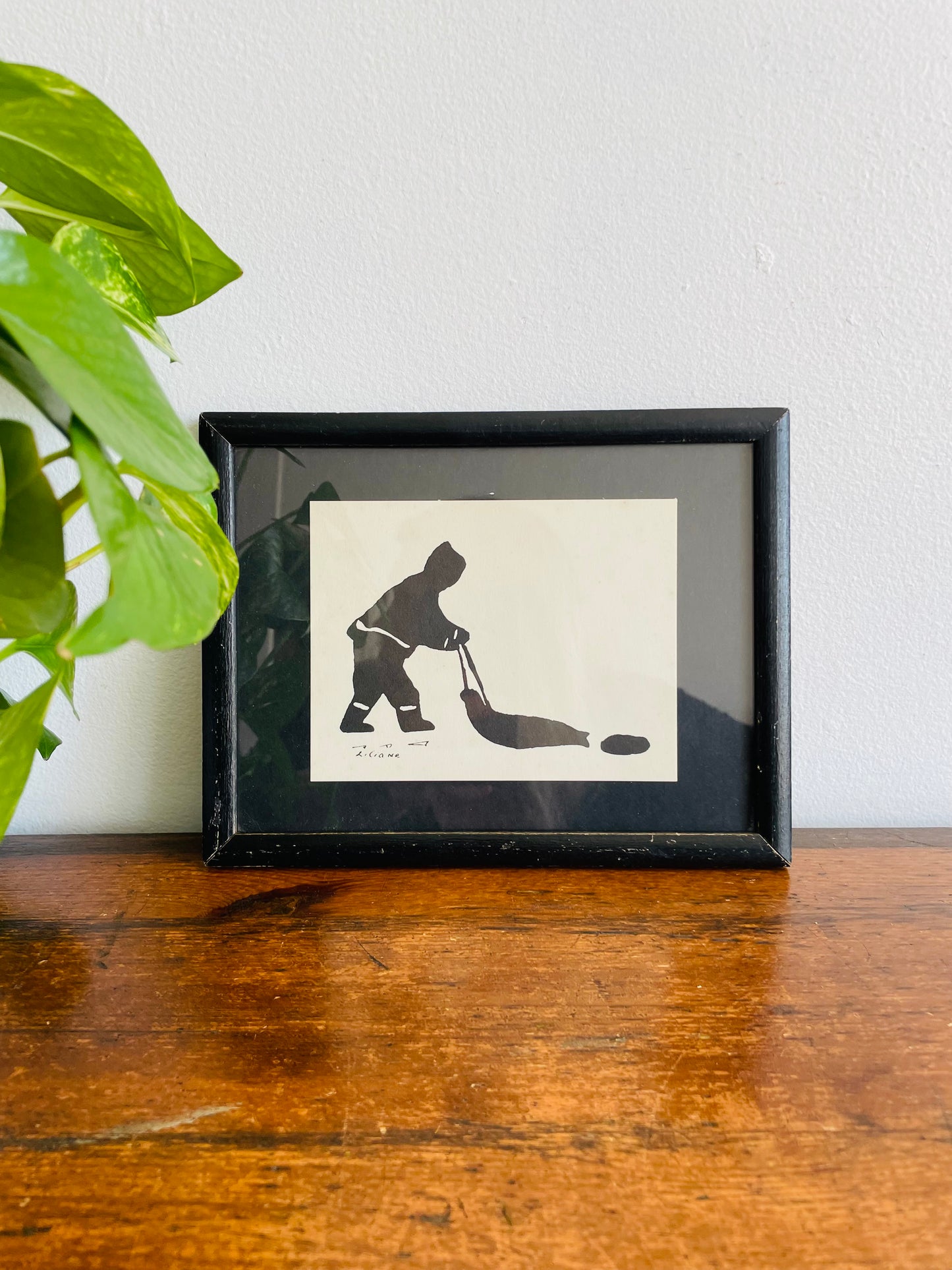 Liliane Inuit Black Ink Block Framed Picture - Hunter with Seal