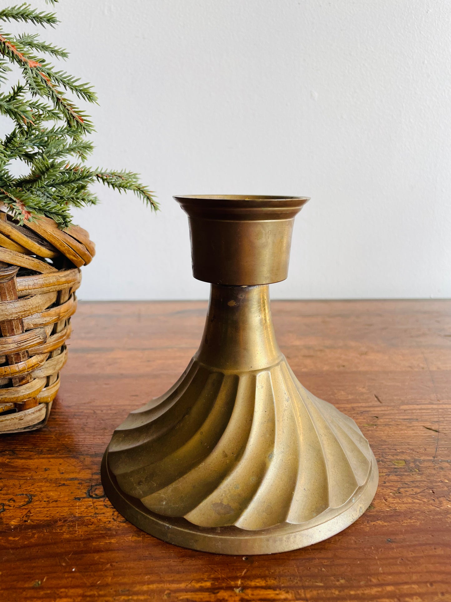 Brass Candle Holder with Beautiful Swirled Base Design - Made in India