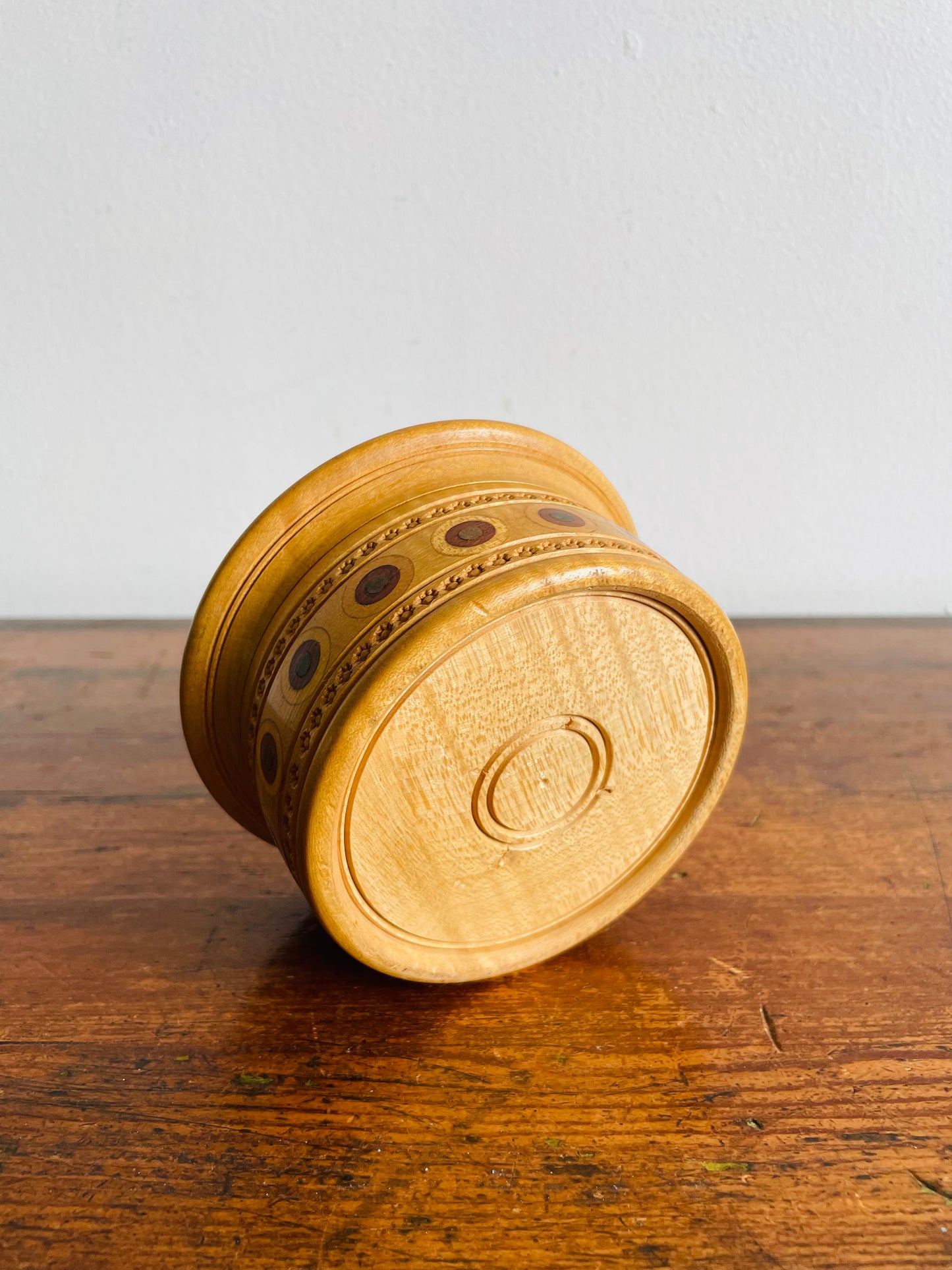 Eastern European Intricately Carved Wood Trinket Box with Lid